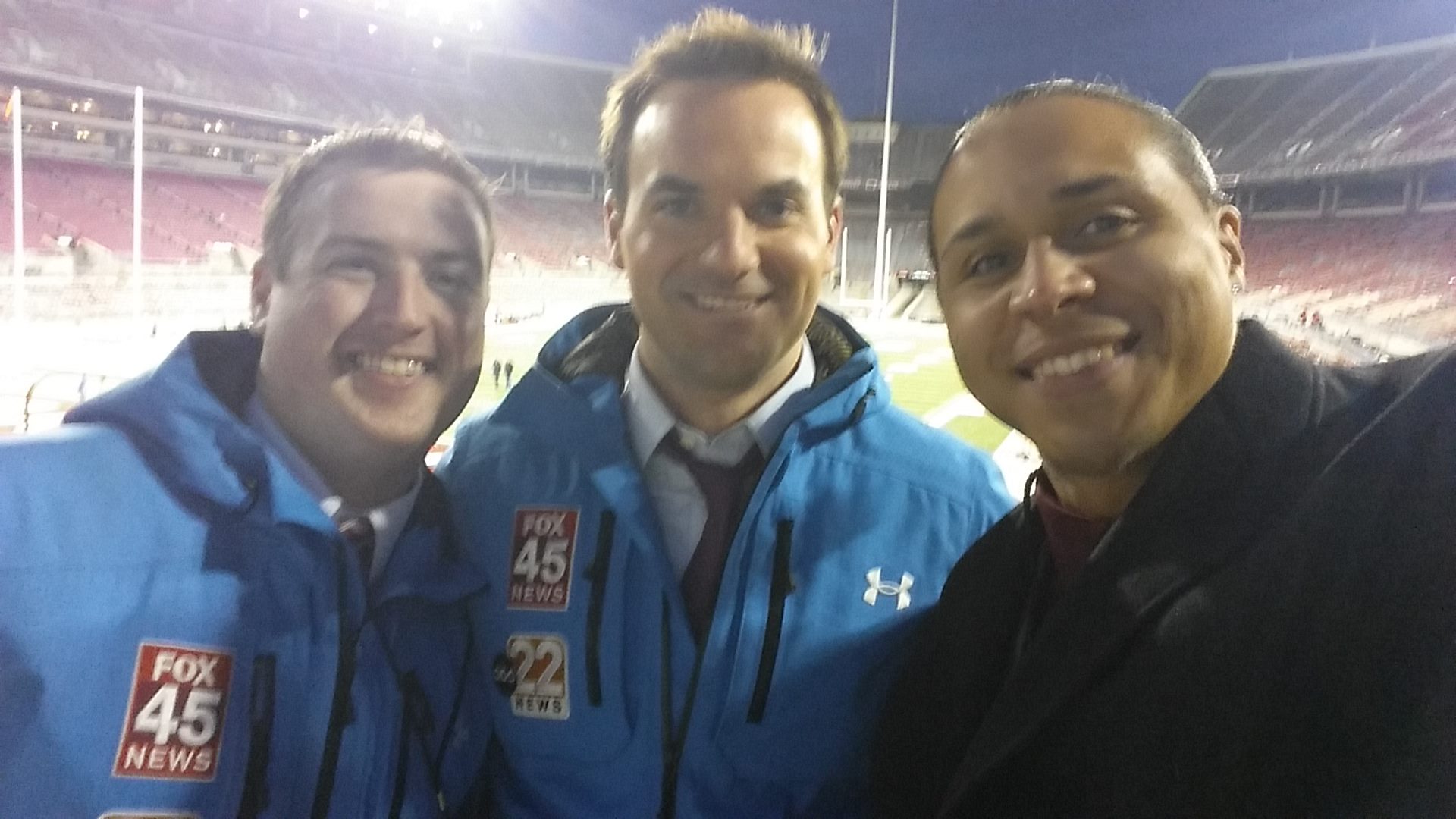 Post game picture with James and Erik. Special Thanks to the ABC22 and Fox45 family for help making the pre game show a great one!