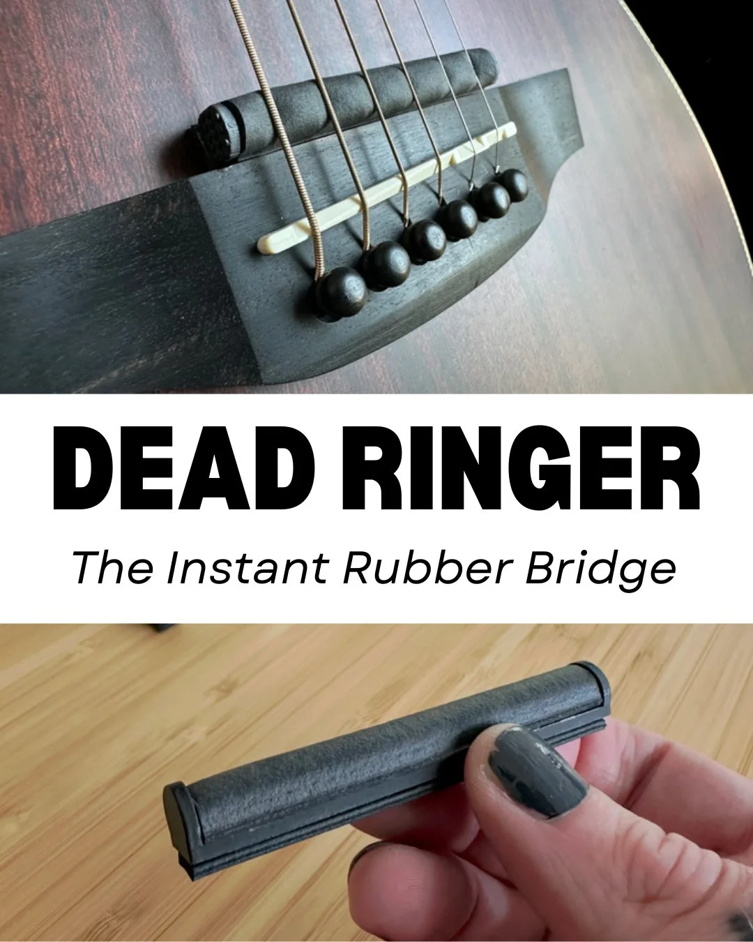 Musician and inventor extraordinaires @derekwebb and @abbieparker___ have been working on an incredible new accessory for guitars. Check out the @deadringerbridge, a tool that slips under your strings and deadens them to simulate having a rubber brid