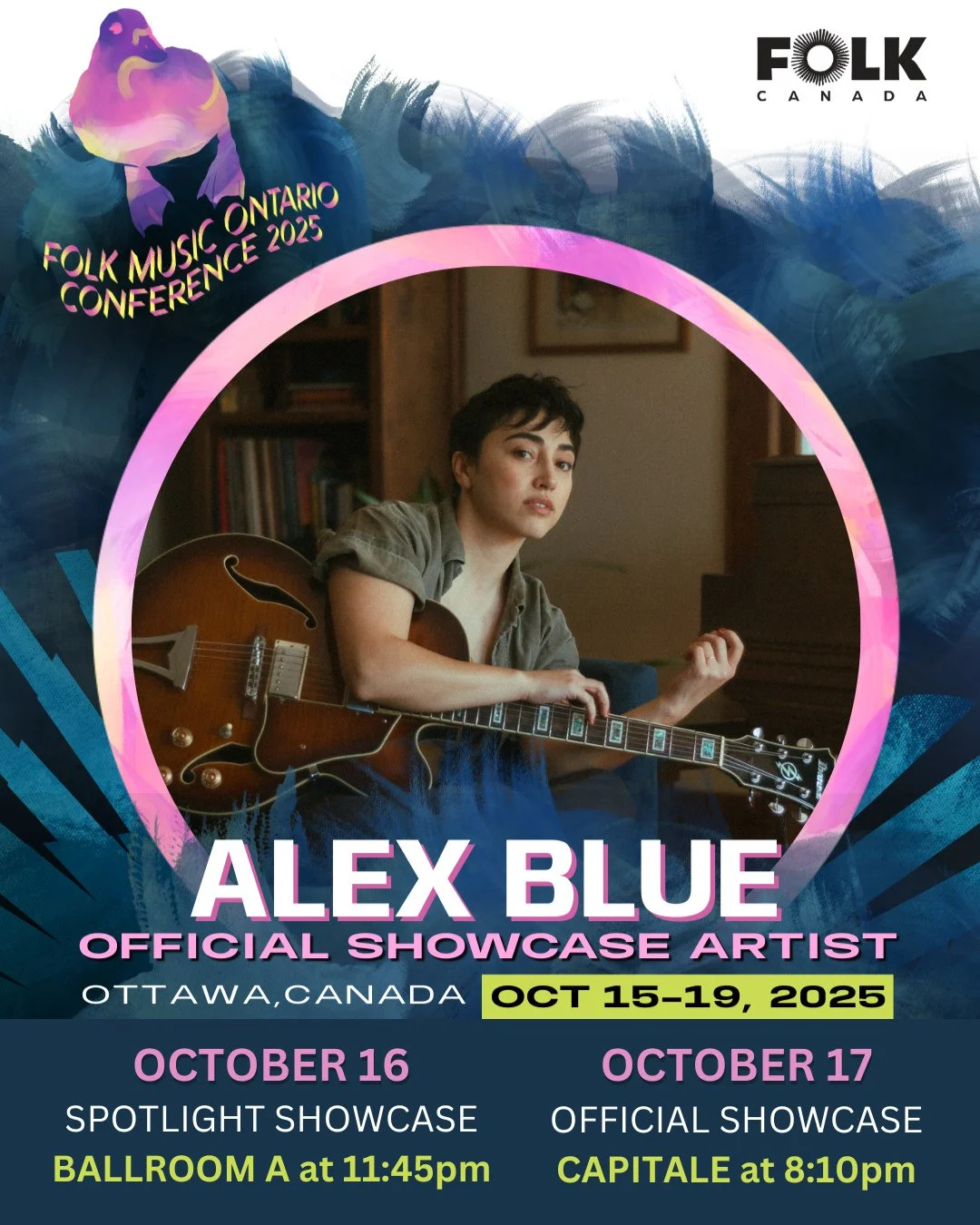 If you're going to @folk_canada in a couple weeks, be sure to check out @imalexbluenow's showcases! She'll be doing a Spotlight Showcase on October 16th, and her Official Showcase is on the 17th. Don't miss it! Registration is still open at the link 