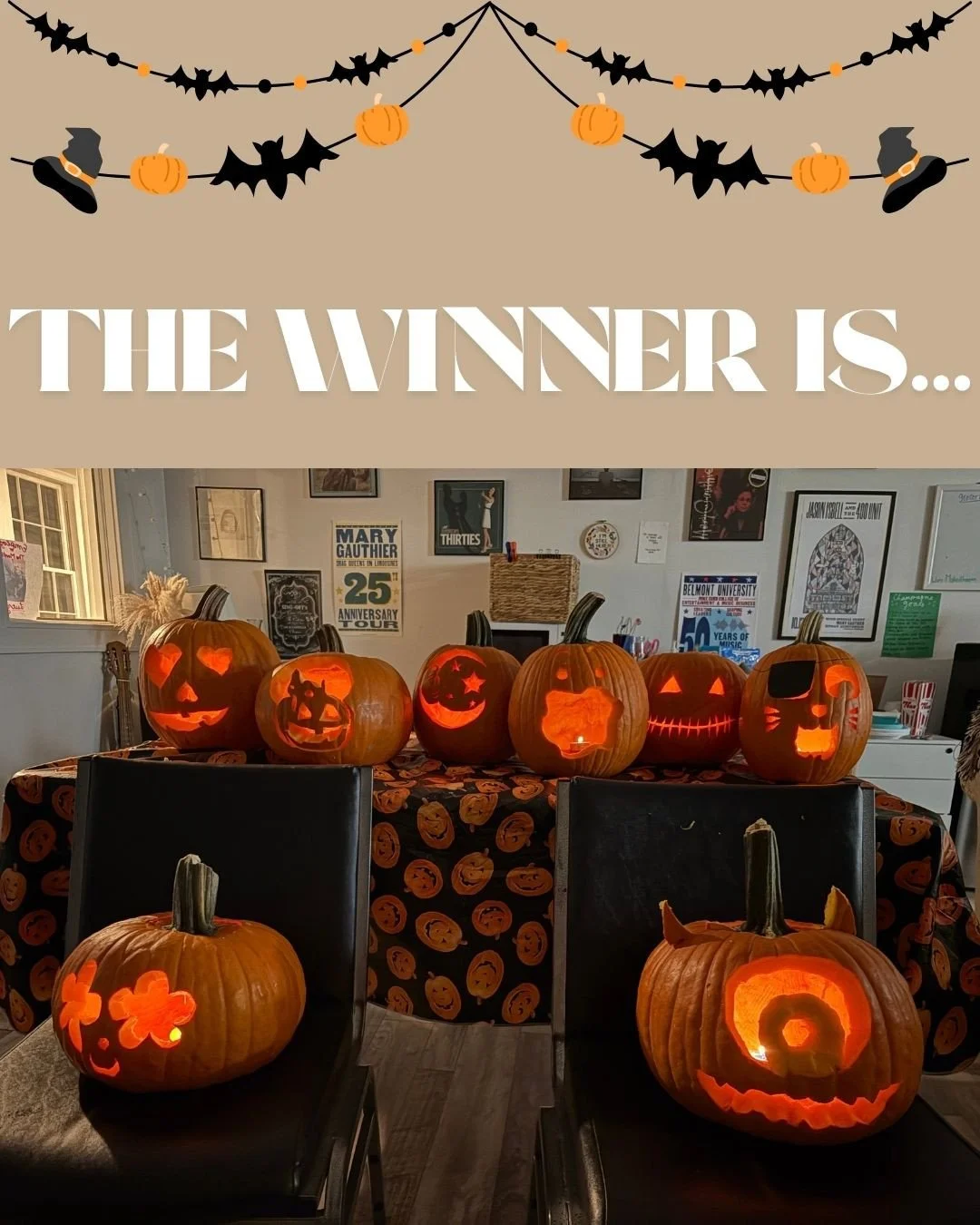 Thank you all for playing. The winner for a second year in a row is @gracecareyhill! Her pumpkin carving skills are unmatched around here. Happy Halloween!! 🎃