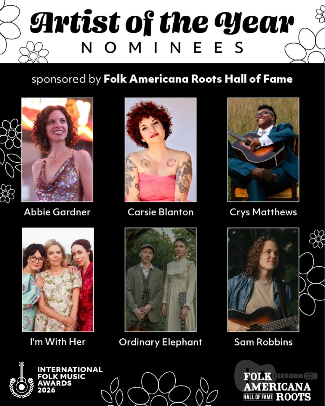 Congratulations to our amazing consulting clients @abbiegmusic and @ordinaryelephant who are BOTH nominees for the 2025 Artist of the Year sponsored by the Folk Americana Roots Hall of Fame⁠!⁠
⁠
If you are a voting member of FAI, voting is open now!!