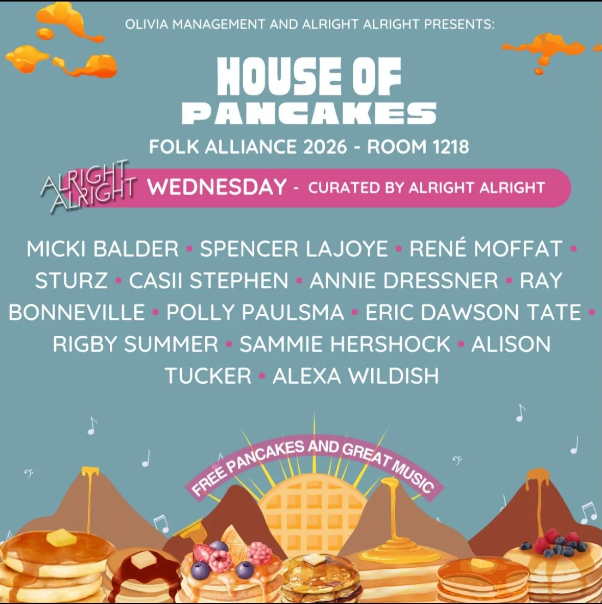 HERE WE GOOOOOO! Pulling into @folk_alliance and ready to start serving up some of the best music around alongside late night pancakes with our pals in @alrightalright. If you are in New Orleans stop by room 1218!