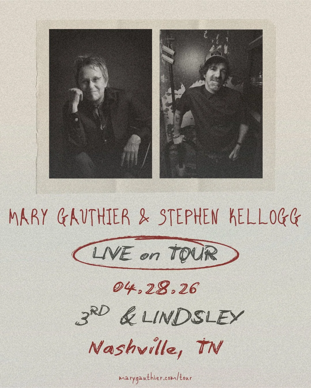 NASHVILLE- it's not too late, catch @marygauthier tonight at 3rd and Lindsley. We'll be there front and center with our favorite sauv blanc/chicken finger combo ready for Mary (and Stephen) to break our hearts and inspire us to action.