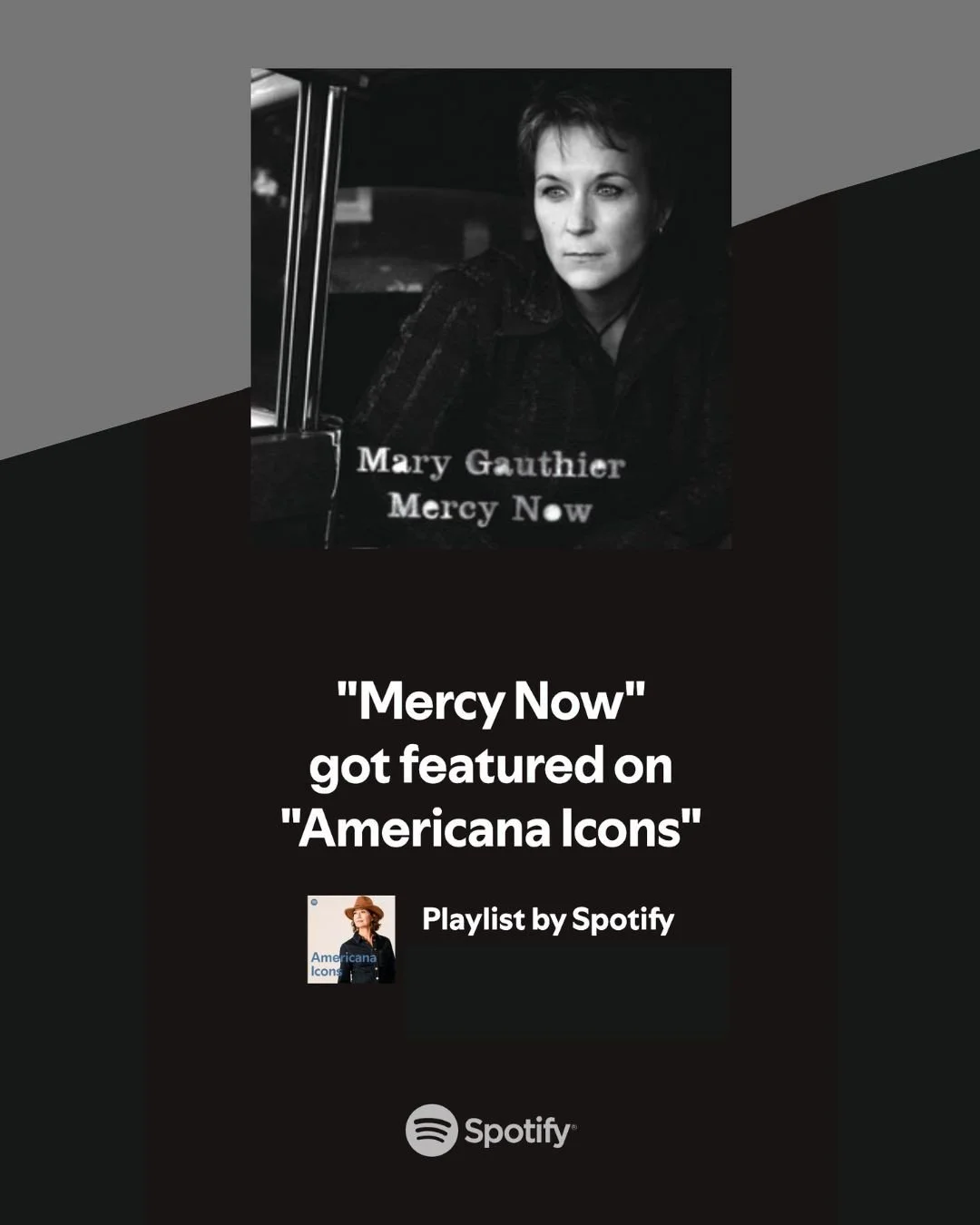 Check out @marygauthier on this amazing "Americana Icons" Spotify playlist! She's in great company alongside artists like Amy Grant, Neil Diamond, Joni Mitchell, John Prine, and other legends like herself. Give it a listen at the link in ou
