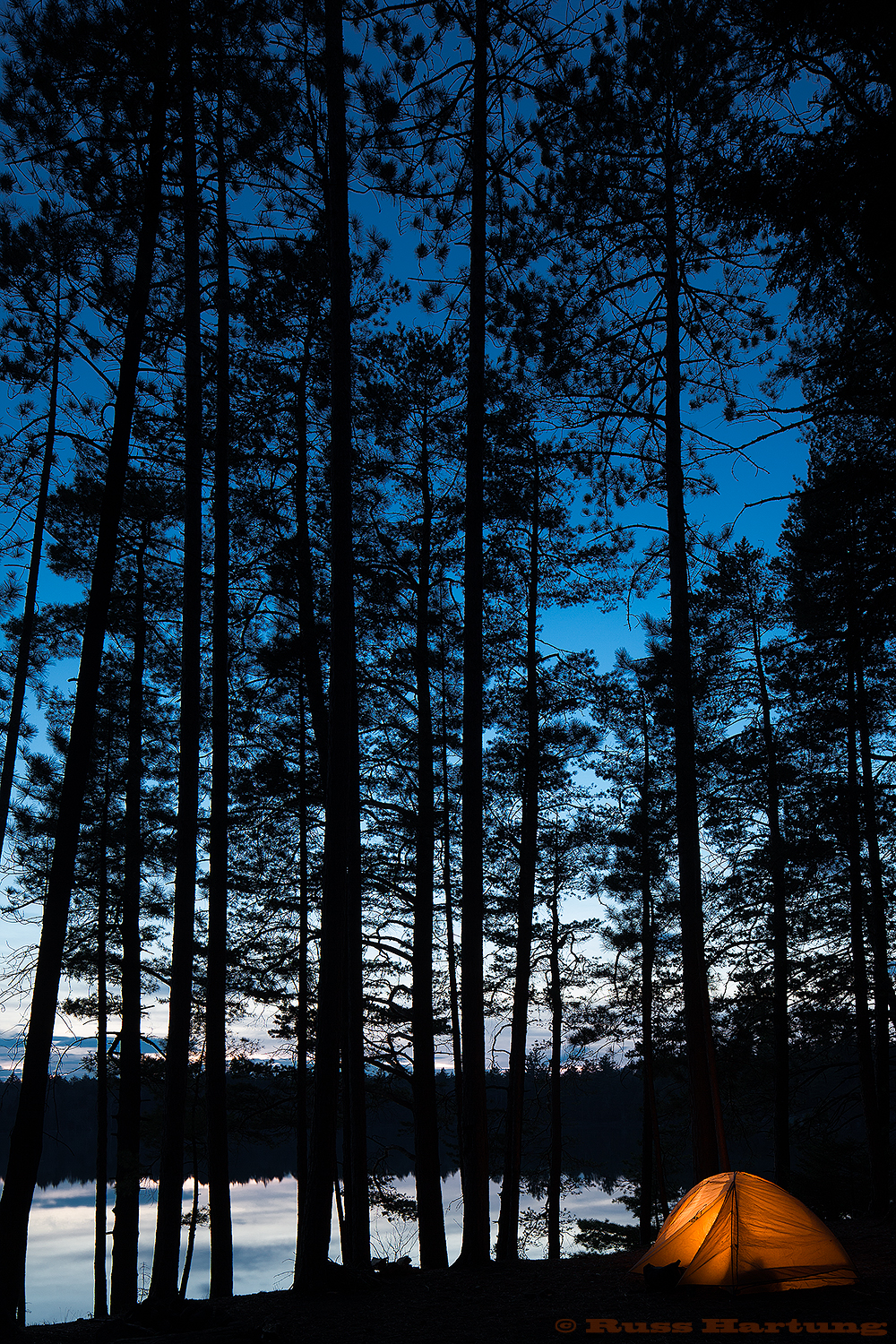 My campsite at dusk on Little Green Pond. 