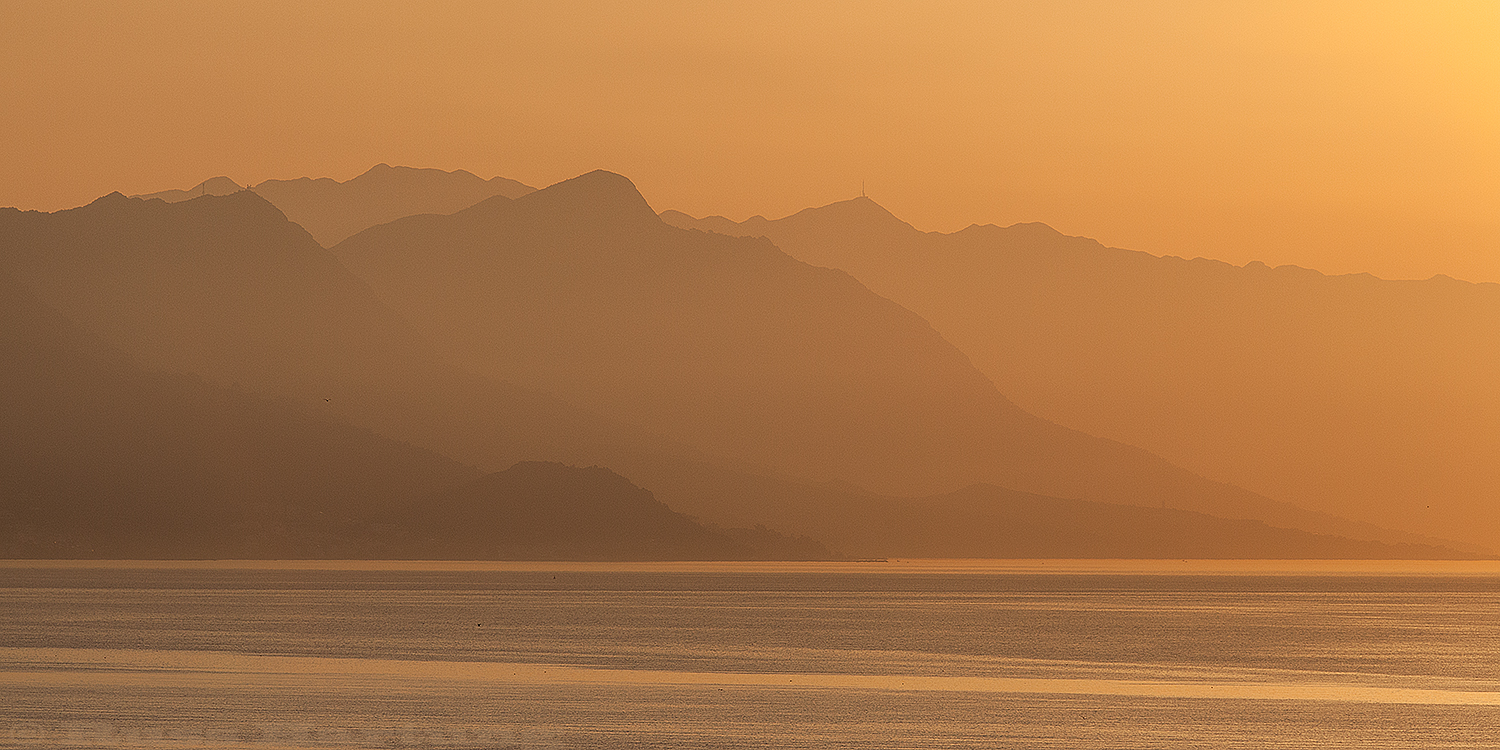 Coastal mountains at sunset. Split, Croatia. 