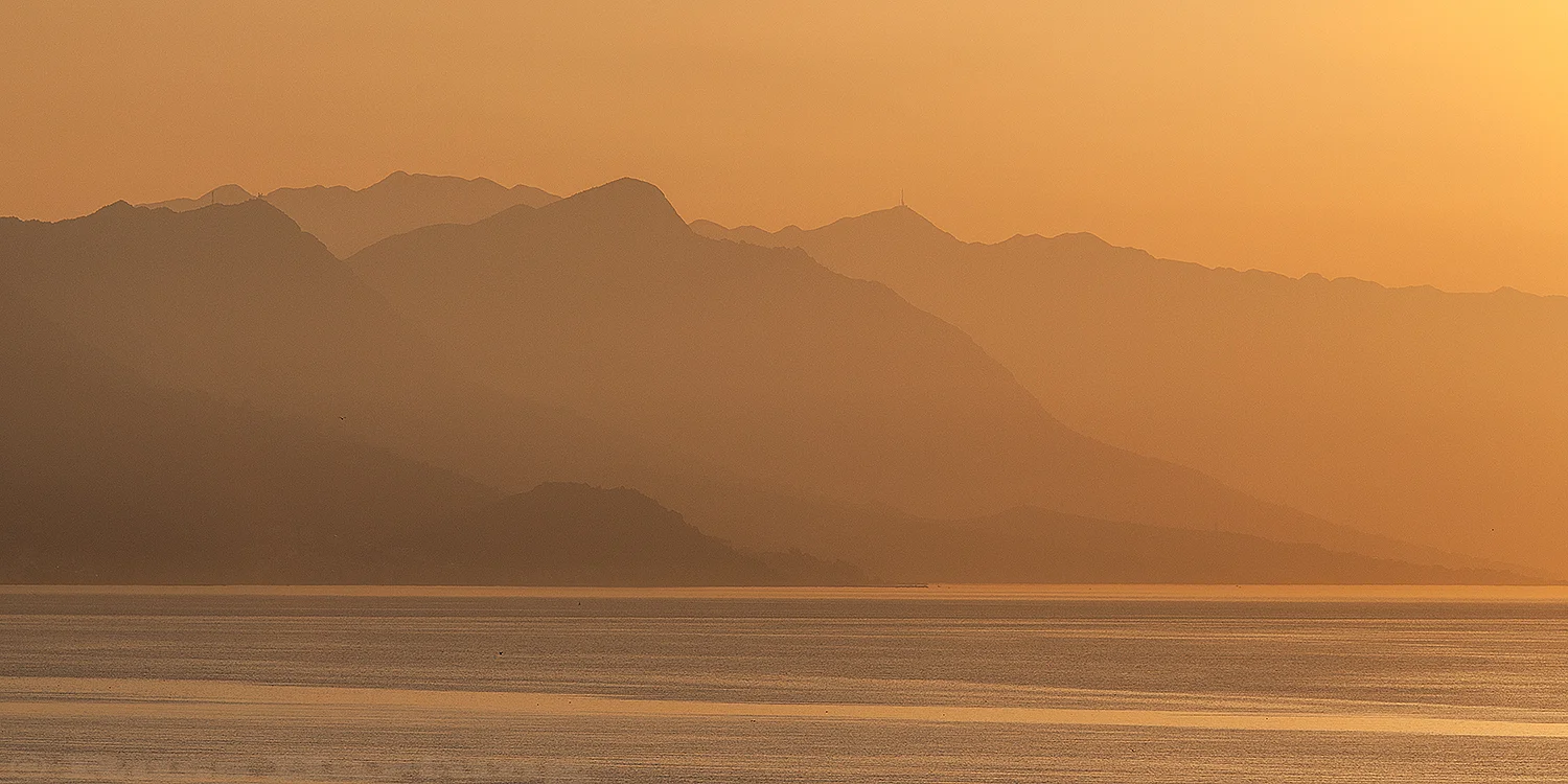Coastal mountains at sunset. Split, Croatia.