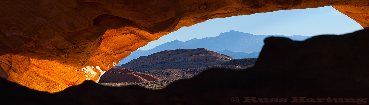 Arch lit by the late sunlight in the Valley Of Fire, Nevada. 