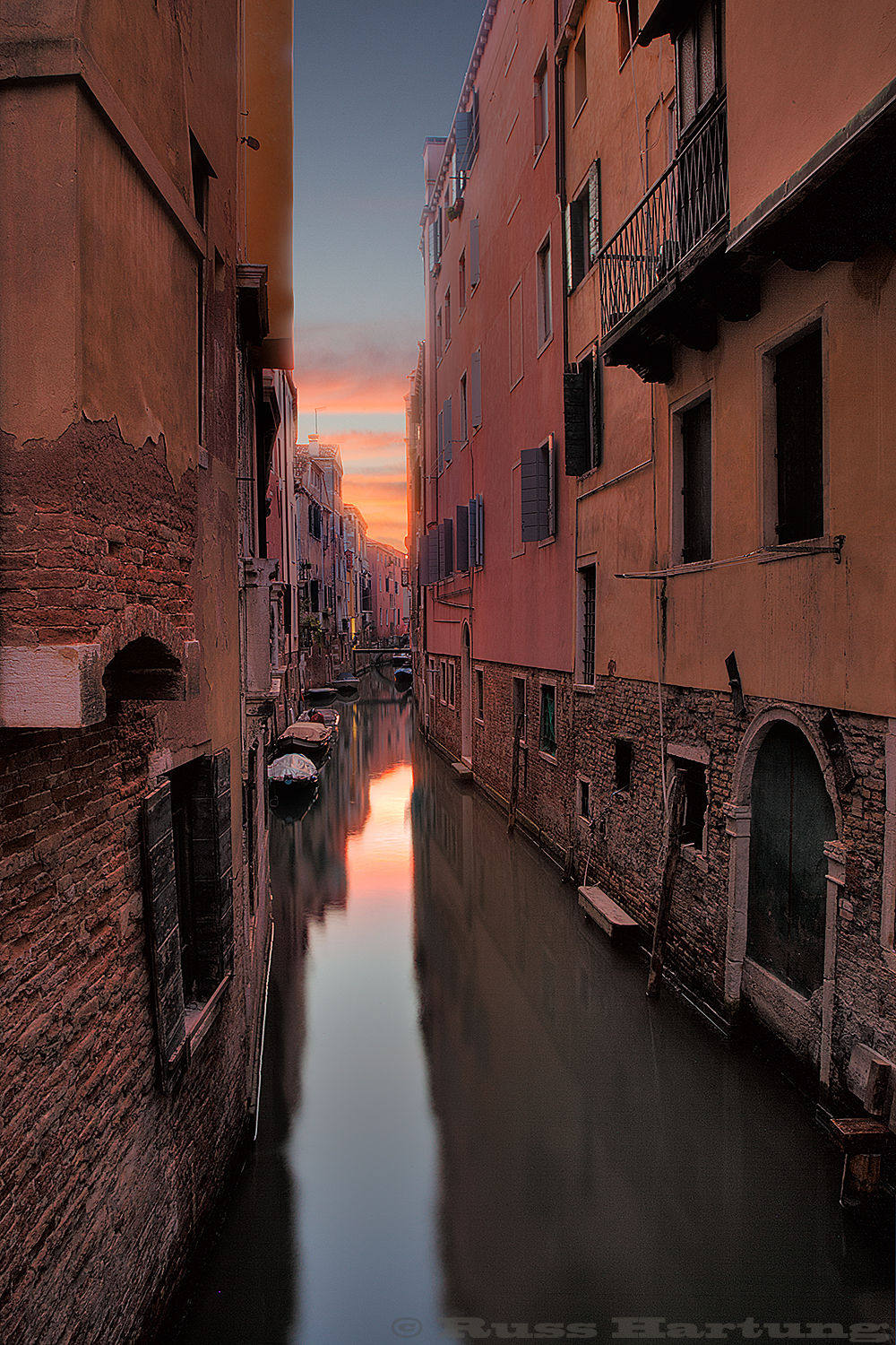 Sunrise over one of the many canals in Venice, Italy.