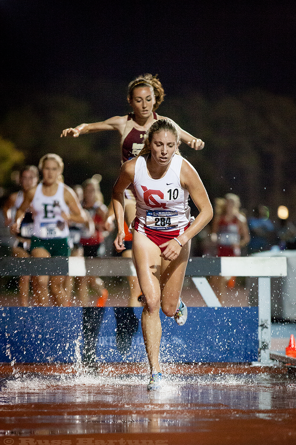 Genna Hartung clearing the water hurdle at the 2012 NCAA Division 1 Regional Championships in Jacksonville, Florida. 