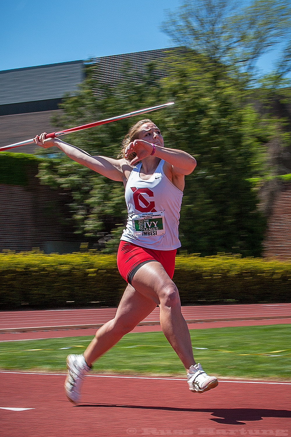 Victoria Imbesis competing in javelin at the 2013 Heptagonal Championships at Princeton. 