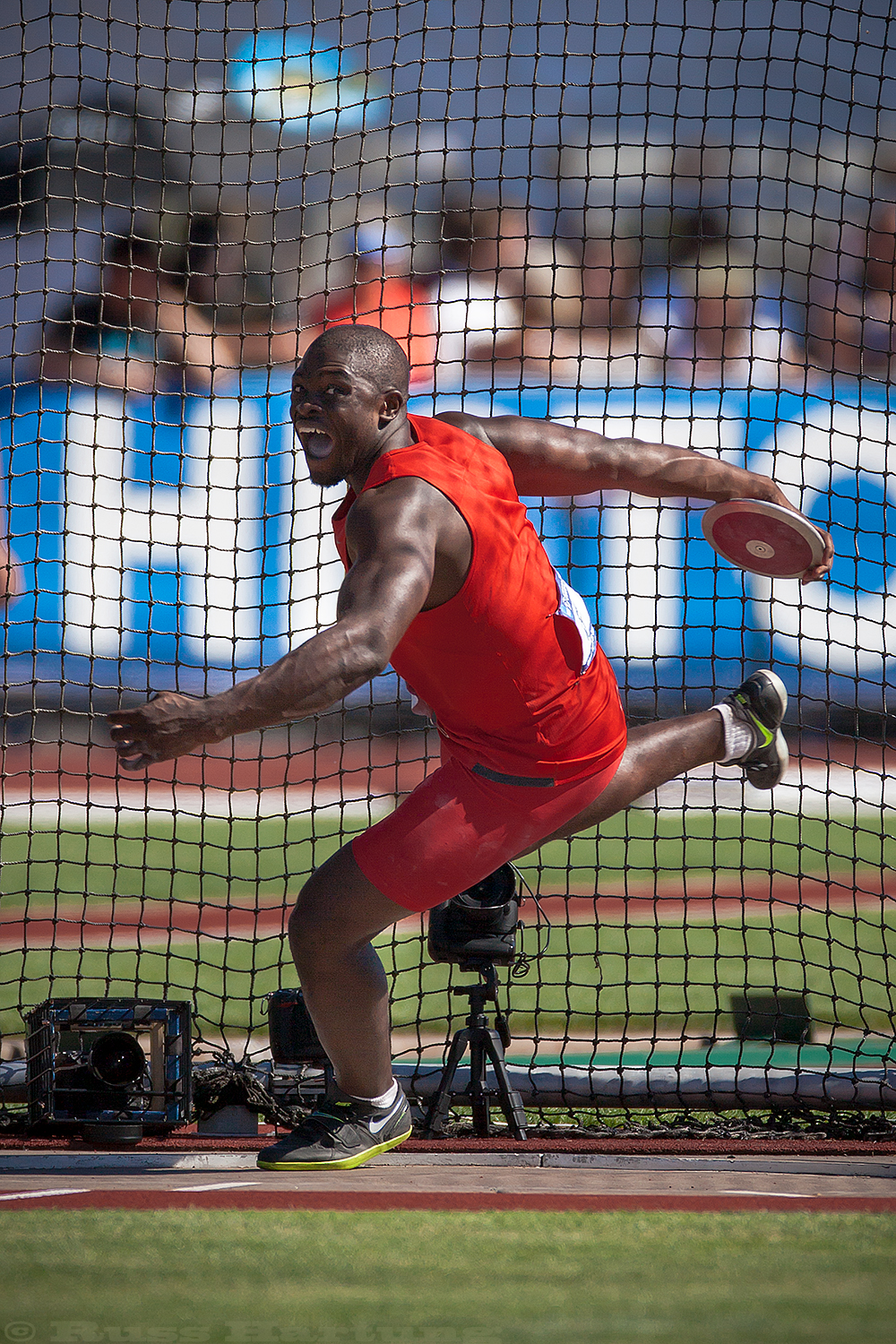 Steven Mozia competing in discus at the NCAA Division 1 National Championships in Eugene, Oregon. Steven also competed in the 2016 Rio Olympics for his home country of Nigeria.