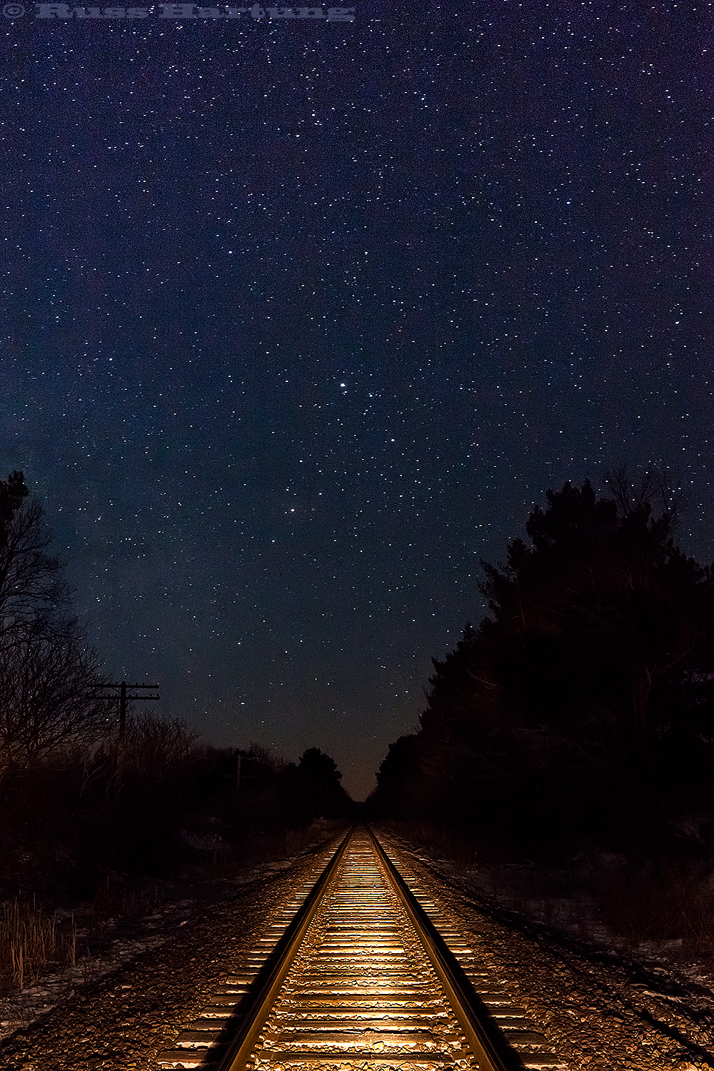 Train tracks at night. 