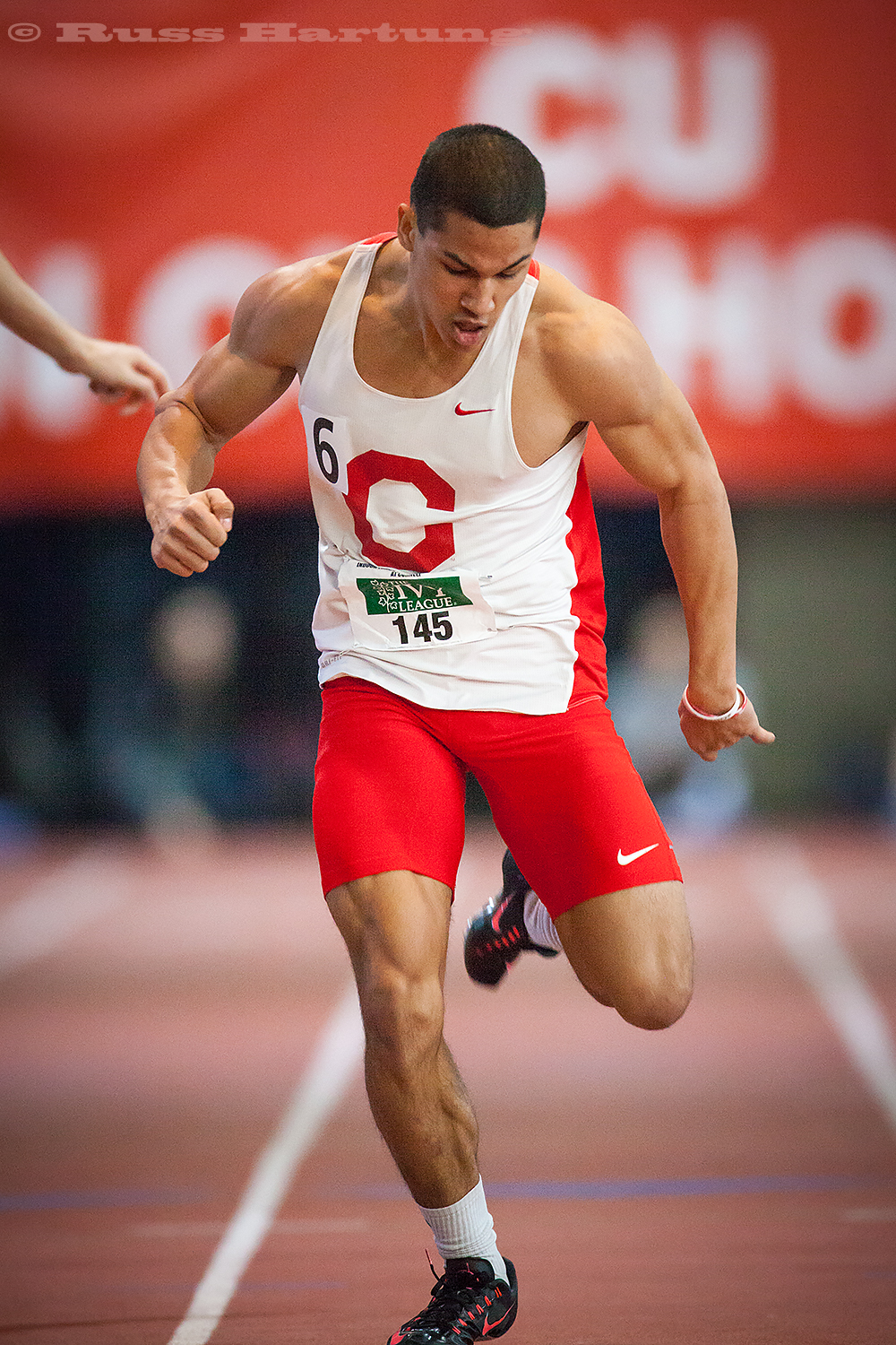 Stretching for the finish line in the 100 meter sprint. 