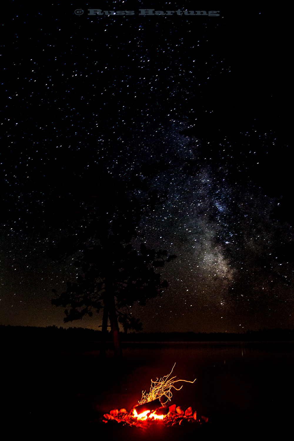 Milky Way and campfire. Wilderness campsite on Lake Kushaqua. It doesn't get any better! 