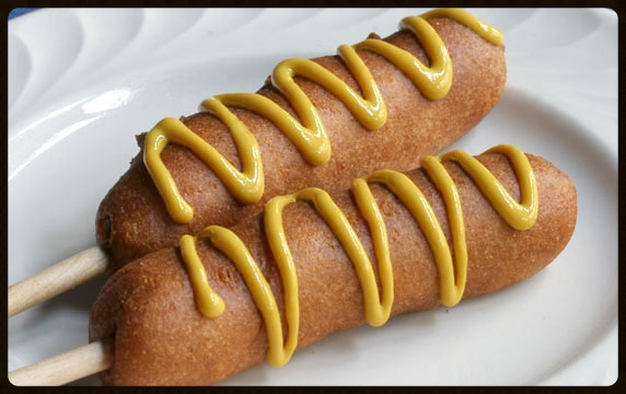 Hand Dipped Corn Dogs, With Mustard.