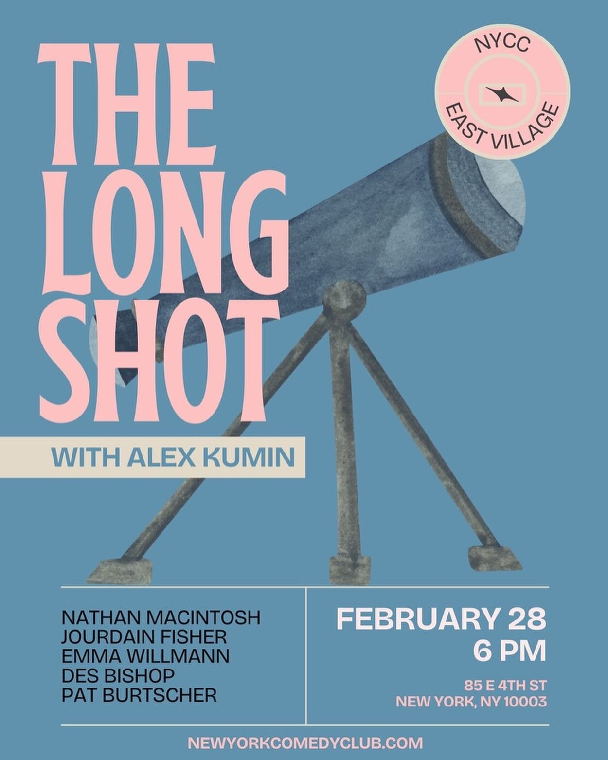 Hiii New York - Im starting a new jokes show at @nycomedyclub on Feb 28th!! Veteran comedians + 10 minutes + their freshest material, all hosted by yours truly ✌🏼 Use promo code ALEX for $10 off your ticket - we&rsquo;re gonna have some fun ✨🪩 tick