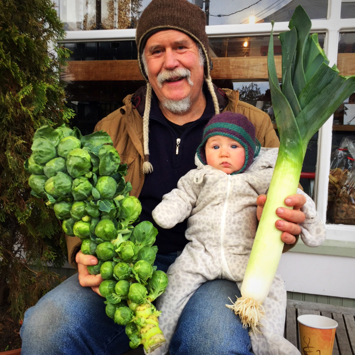 Baby Brighten (4-months old) puts these same winter vegetables grown by Midori Farm into perspective. Brighten and grandpa Doug sit by Pane d'Amore Artisan Bakery in the morning before market. Thanks Grandpa for helping with market set up!