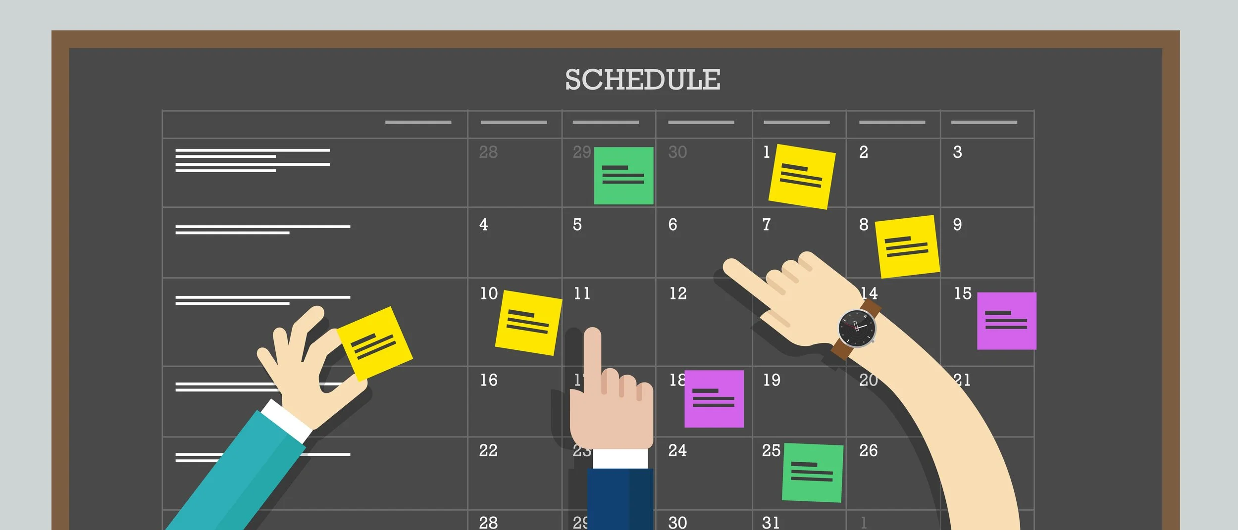 calendar schedule board with hand collaboration plan