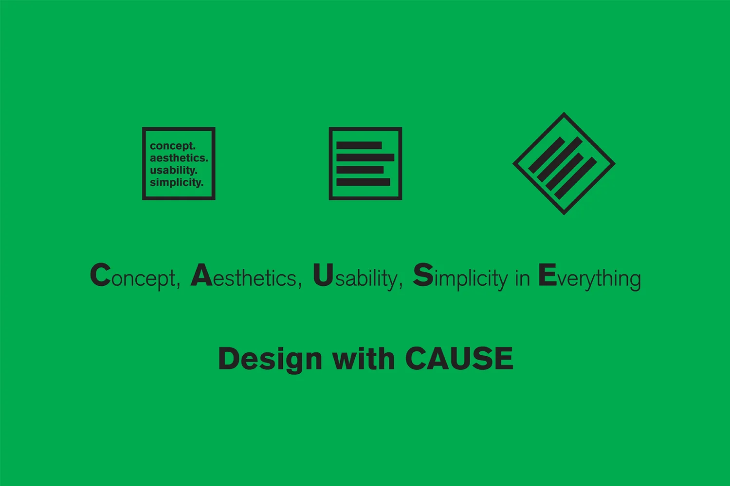 The logo is a simplified version of Causare's four main design ideas contained within a diamond. The premise being when a design has all these components it is like a diamond… it shines and more importantly it lasts.