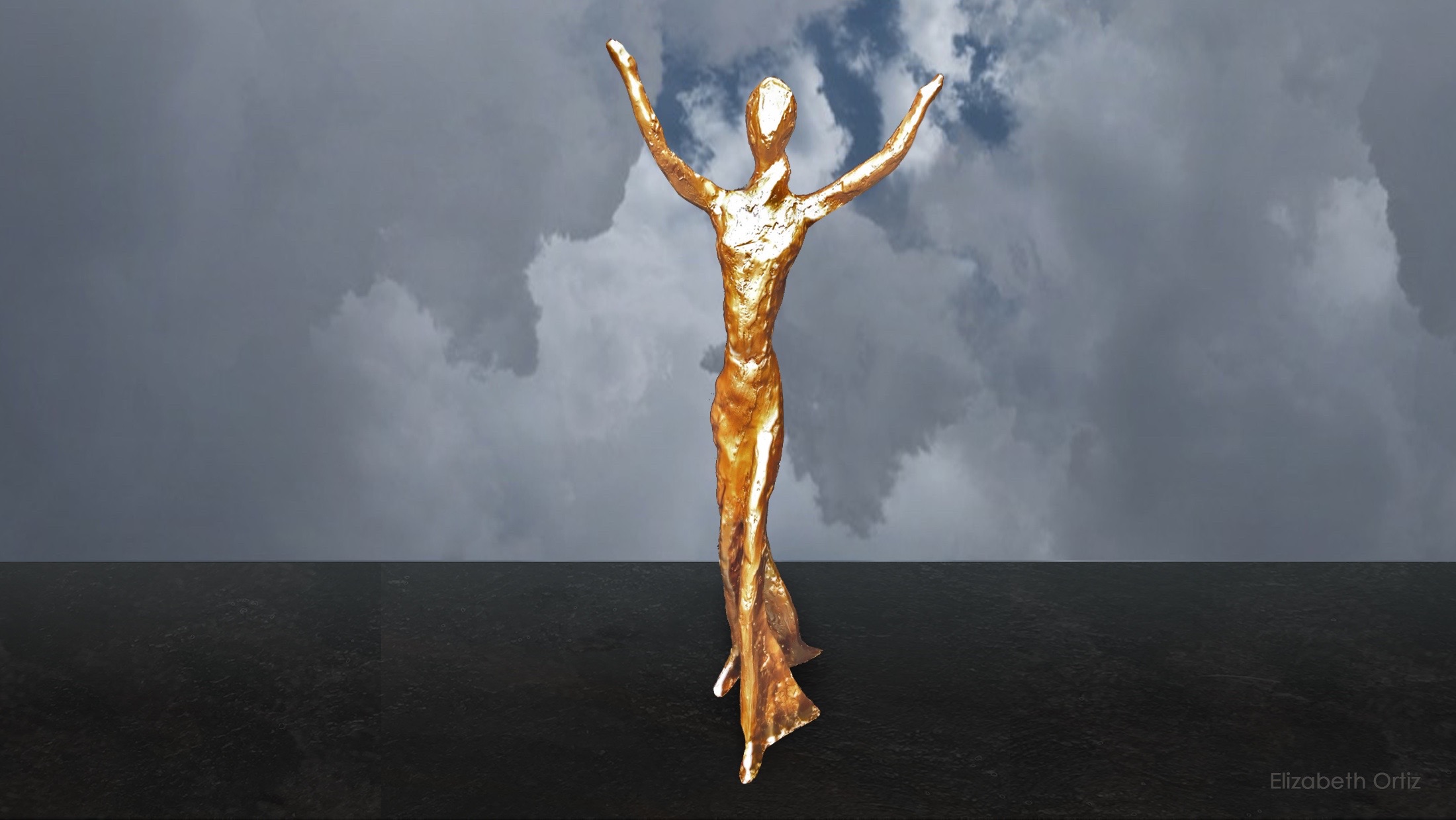 Bronze sculpture, gold plated, created for the United Nations Feed the World, Milan Expo.