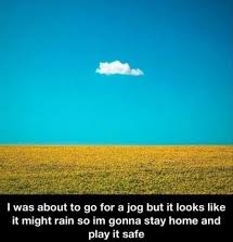 I was about to go for a jog but it looks like it might rain so I'm gonna stay home and play it safe