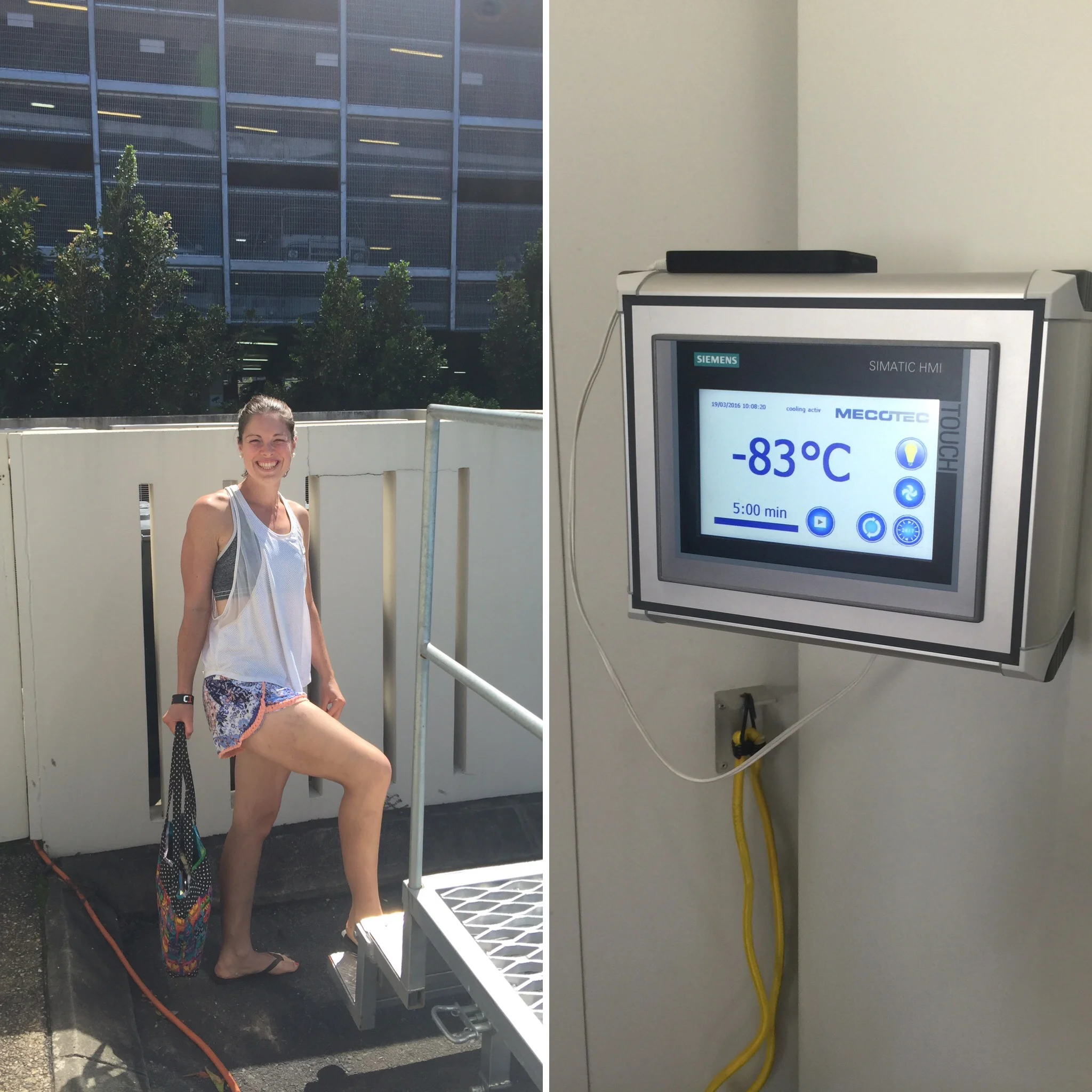 Mel going into the cryotherapy building