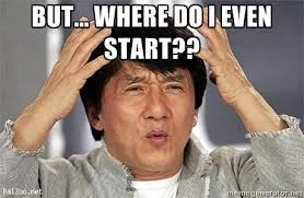 Jackie Chan wondering confused by what to do