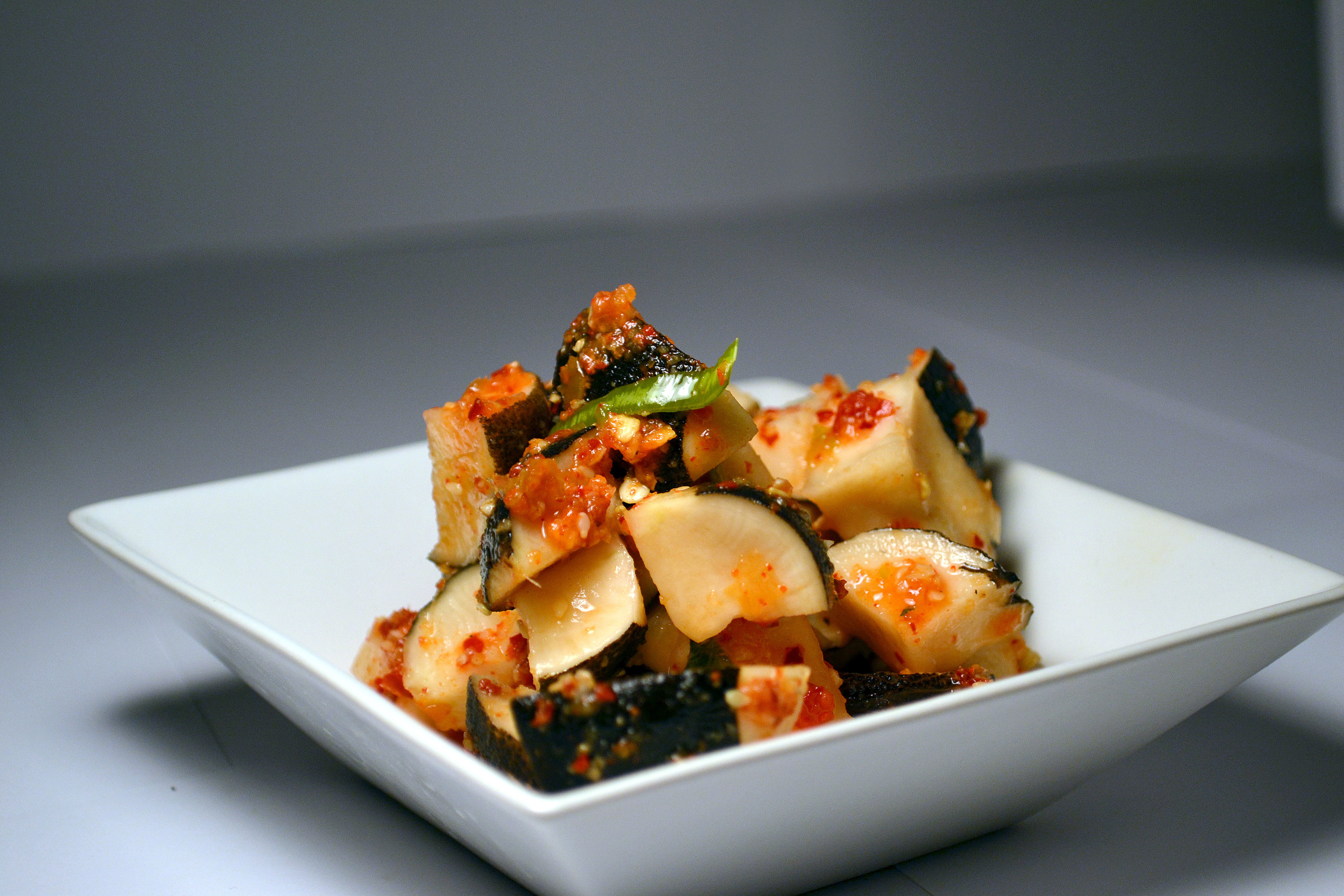 SPANISH RADISH KIMCHI: The Spanish Black Radish is one of the healthiest radishes out there. Most effective in digestive aid and fighting against the common cold, in Kimchi form it is quite the body booster!