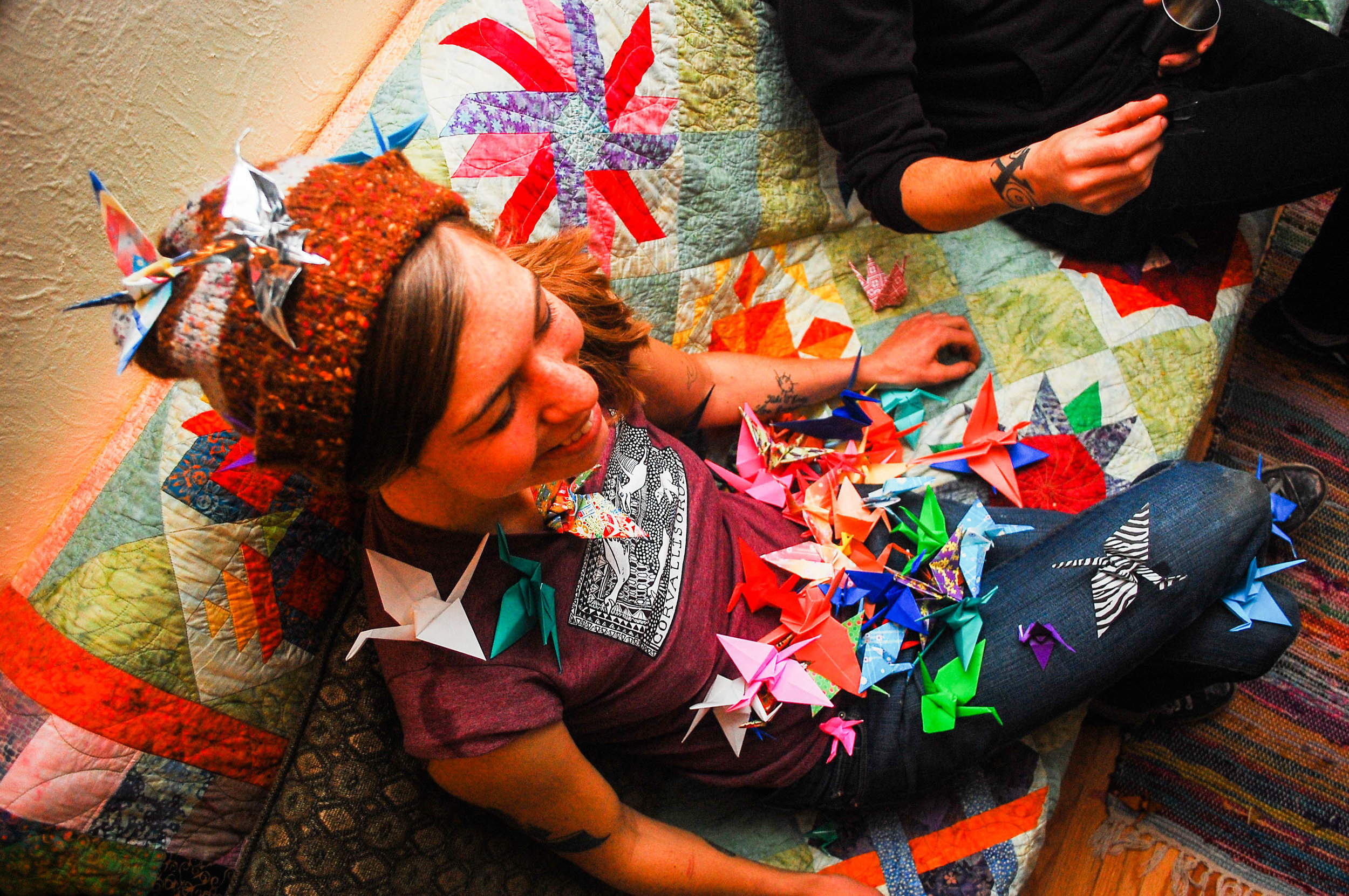 S., covered in paper cranes.