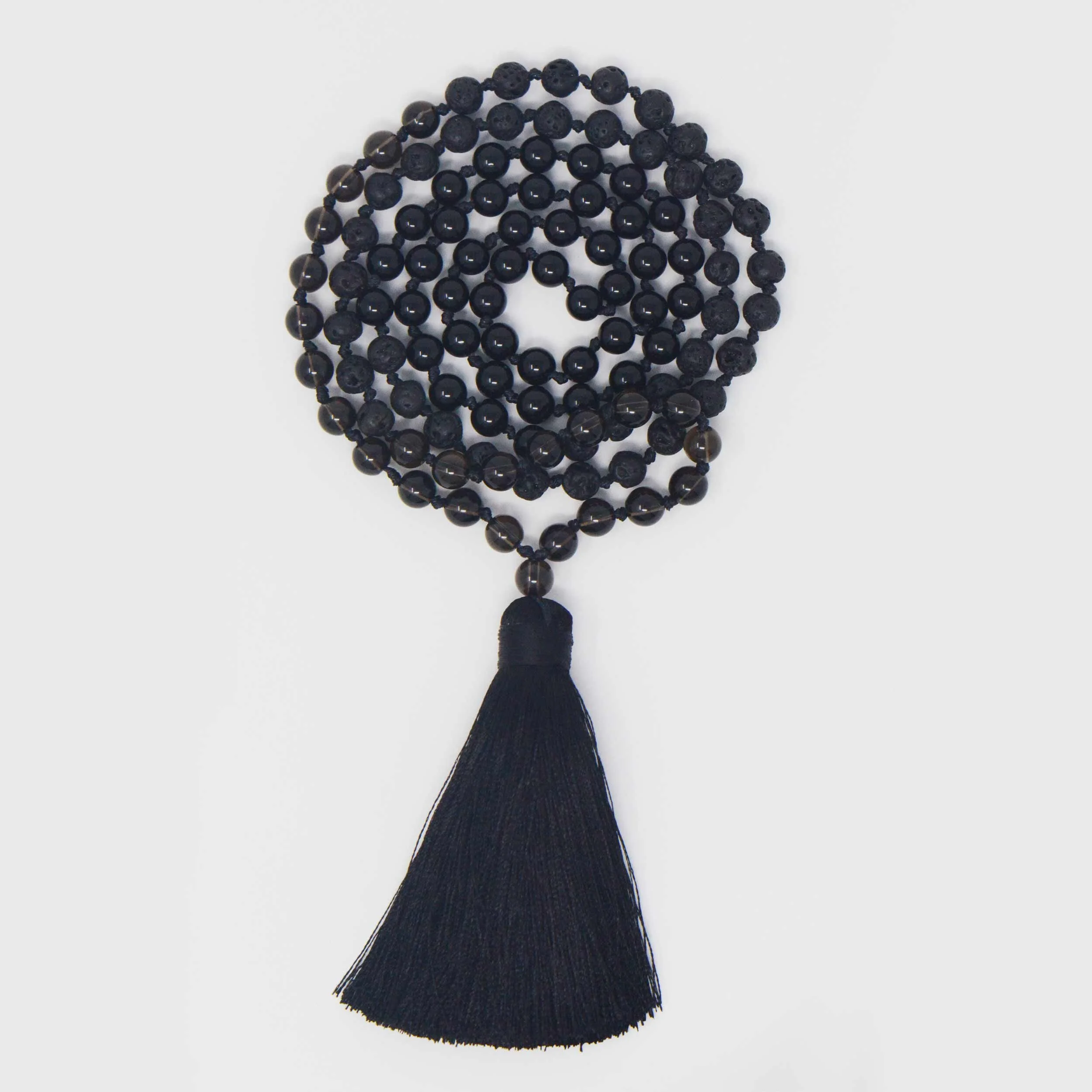 I am Thankful Mala - Smoky Quartz, Lava and Black Onyx 