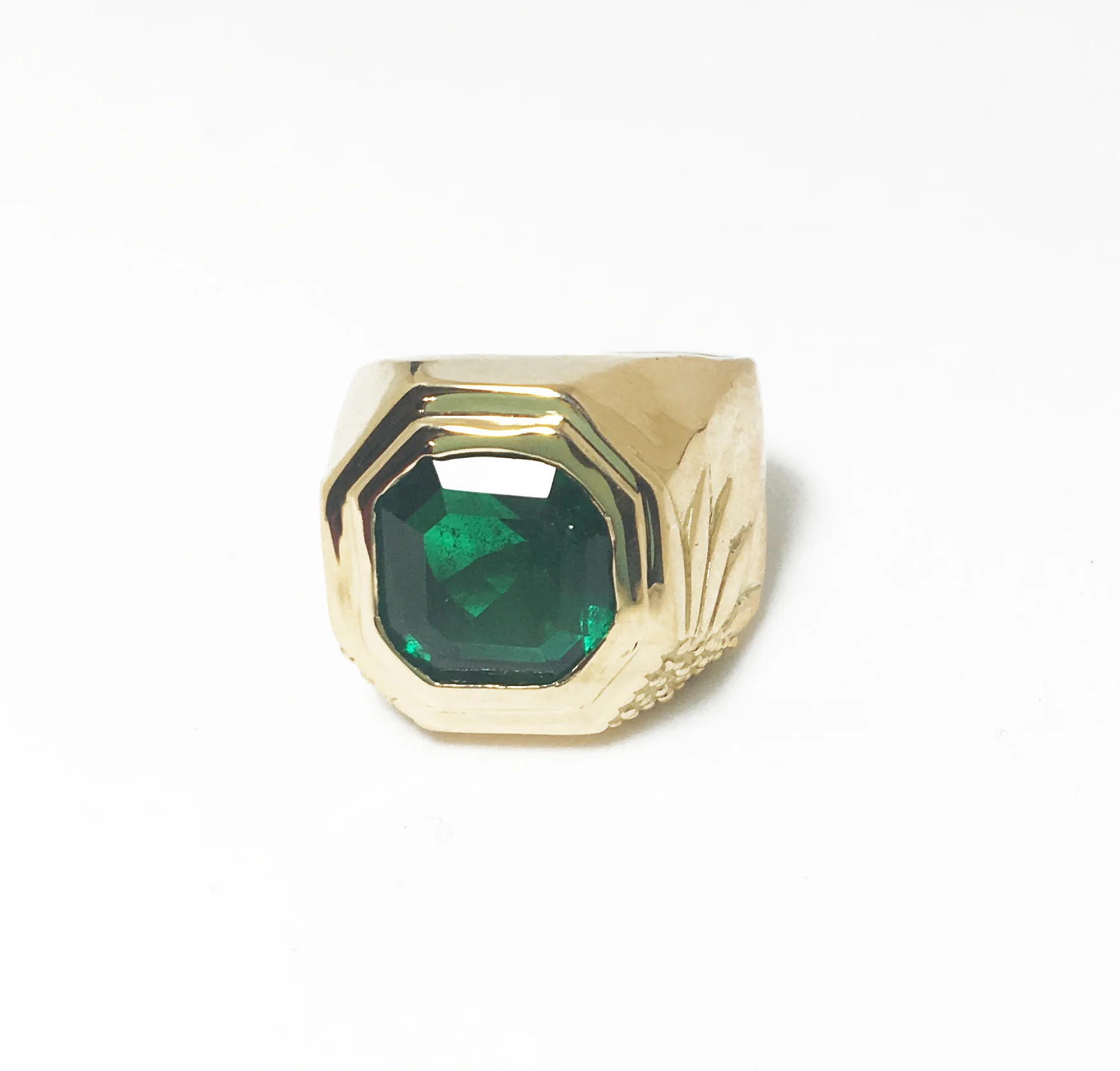 Post consumer emerald set in 18k gold. 