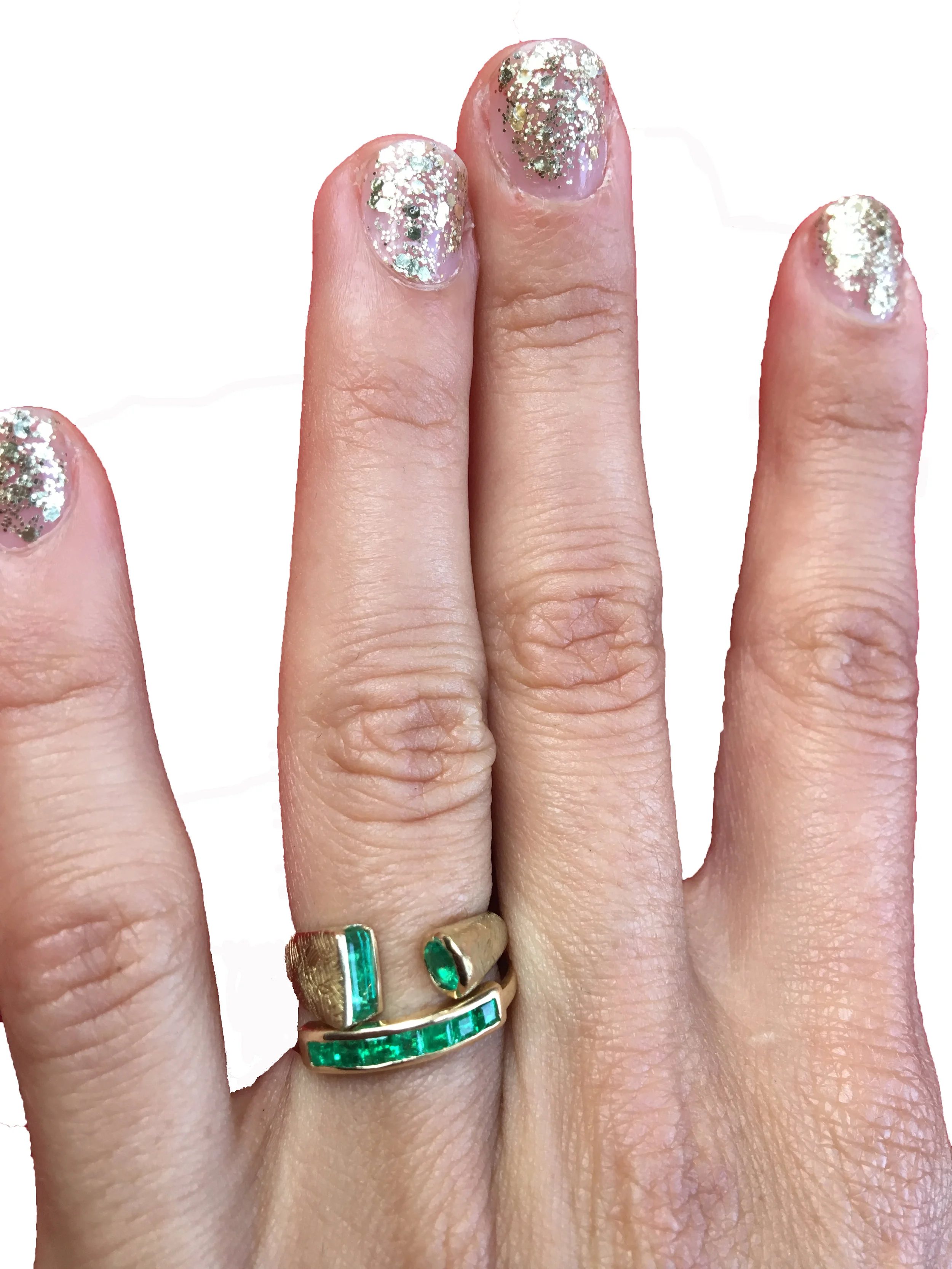 double wedding bands emerald set in recycled 18k gold