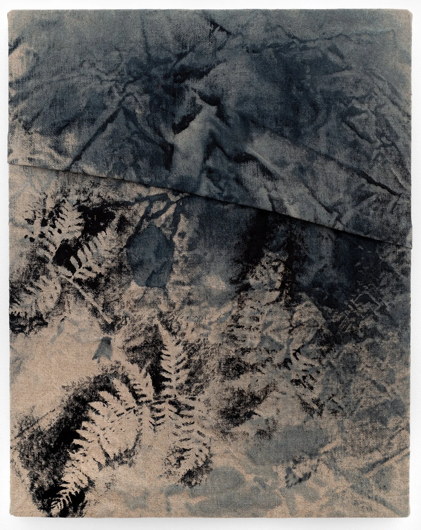   Painted Fern (Indigo),  2023                                                                                              earth pigments and acrylic on stitched linen                                                                                  