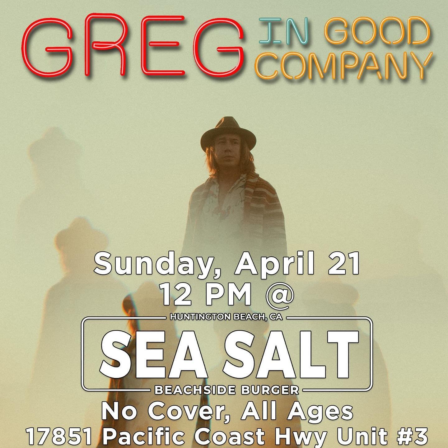 The JUST A SUNSET TOUR continues this Sunday, April 21 at @seasaltatthebeach with a lovely afternoon playing GIGC&rsquo;s brand of rock n roll full of heart and soul on the sand in #huntingtonbeach starting at 12 PM ☀️

Saturday, May 4 we rock the @l