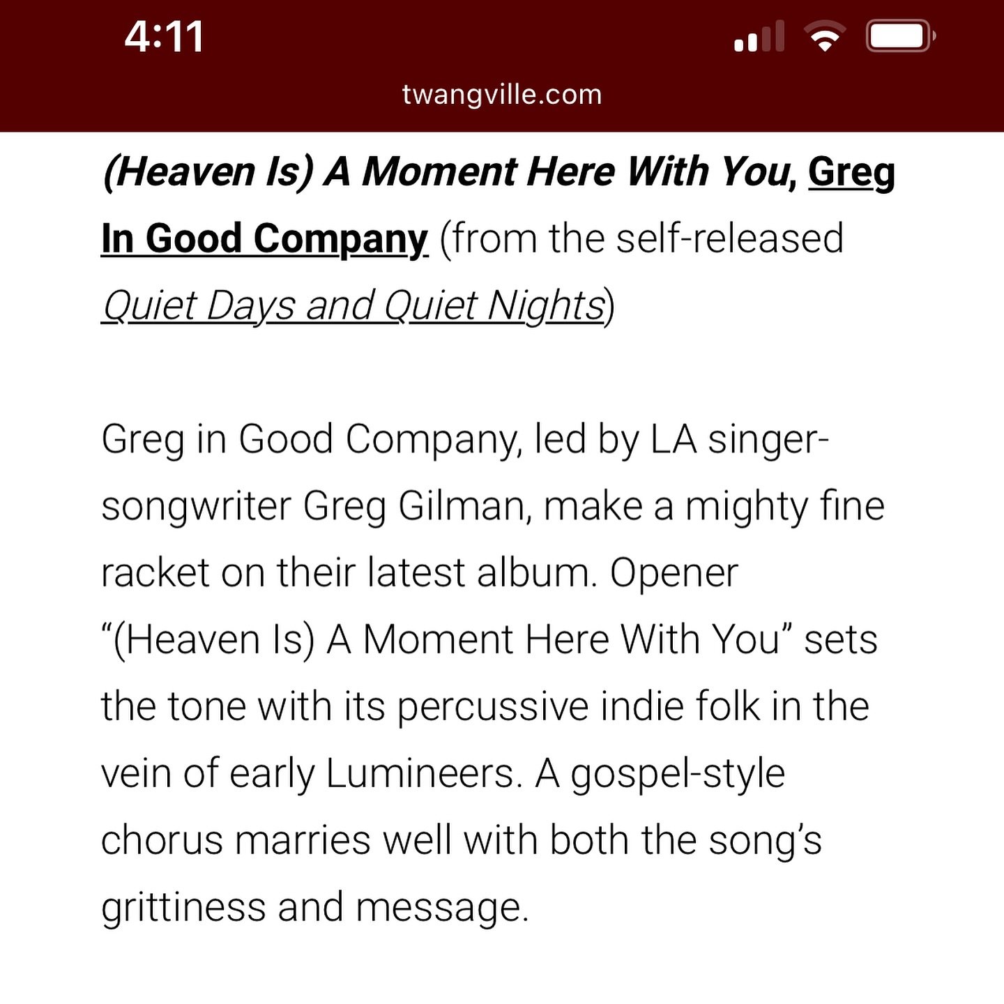 What a delightful surprise to find out one of the best music blogs out there @twangville added album opener &ldquo;(Heaven Is) A Moment Here with You&rdquo; to a summer playlist loaded with top-notch talent GIGC is honored to be on 🙏🏻 

Mayer Danzi
