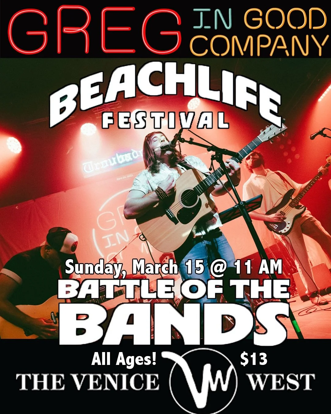 GANG! We got a shot to play @beachlifefestival THIS YEAR! 🙌🏻

GIGC has been invited to play in a BATTLE OF THE BANDS at @thevenicewest on Sunday, March 15 and if we move on, March 22 decides our festival fate. 🤞🏻

Win or lose, this is for a great