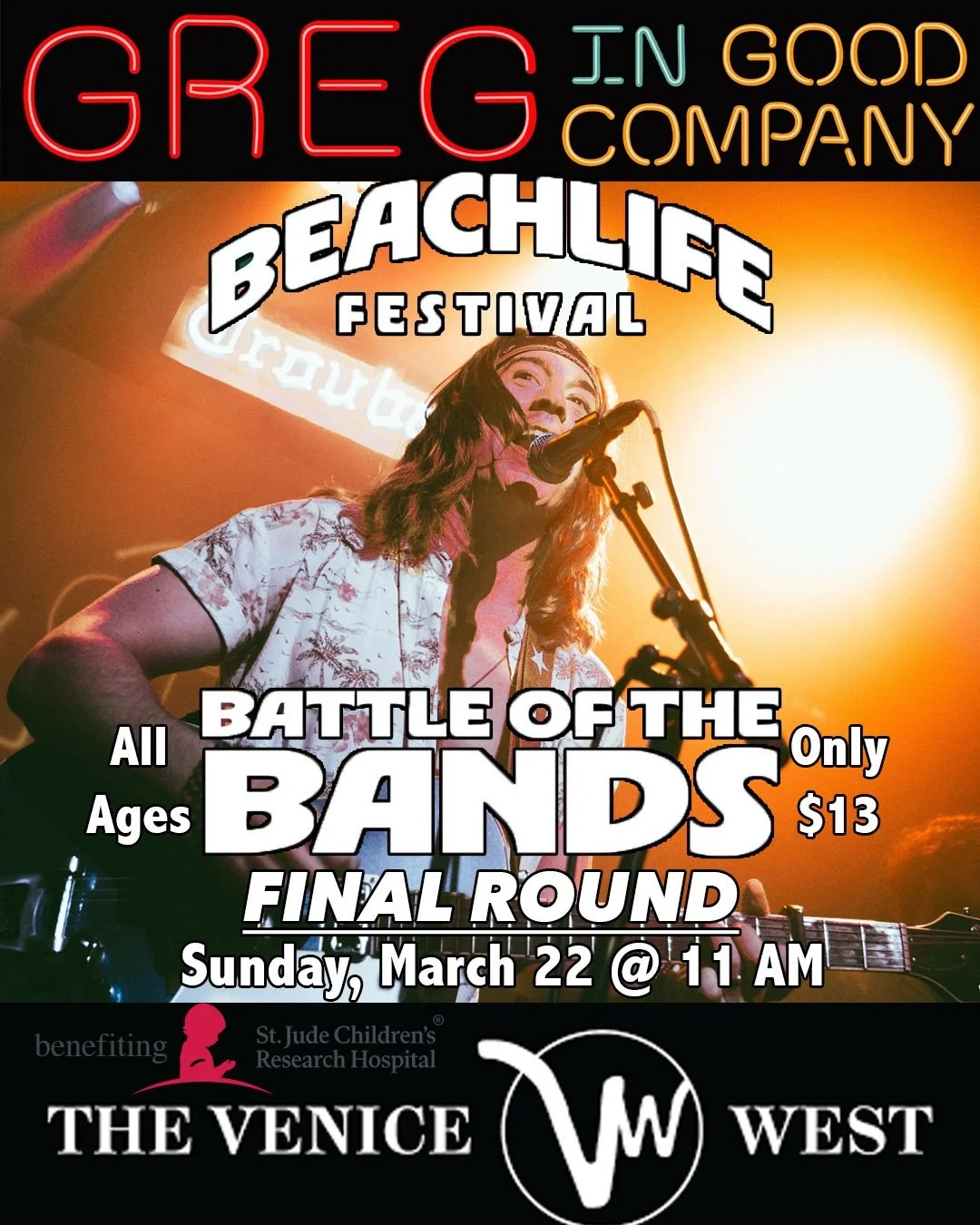 LAST CALL to grab your tickets to see GIGC compete at @thevenicewest on Sunday, March 22 for a chance to play @beachlifefestival this year 🙌🏻

All ages brunch show starts at 11 AM to 2 PM. All ticket sales benefit @stjude &mdash; $13 in advance (li