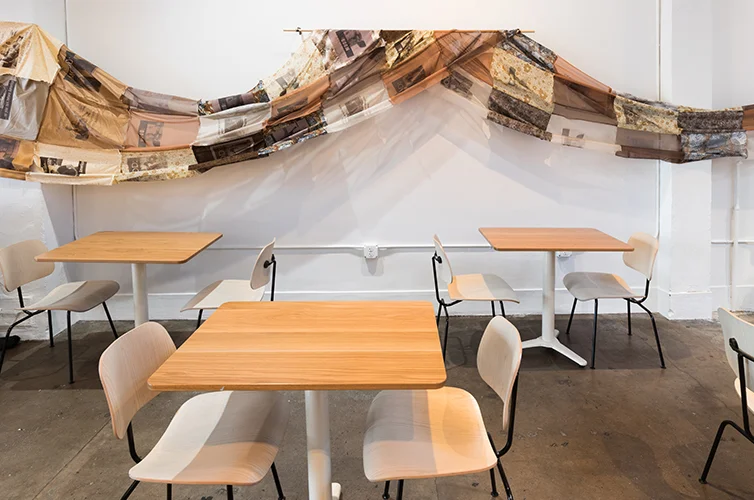 “If You’re Watching This, It’s Too Late”, Iteration #4, 5 ft x 80 ft Stumptown Roasters, 2018 Photo Credit: Mario Gallucci