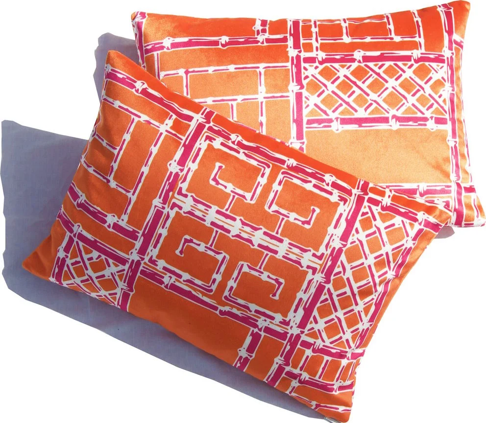 Bamboo Fretwork Lumbar Pillows_OrangeRaspberry_Velvet_preview.jpg