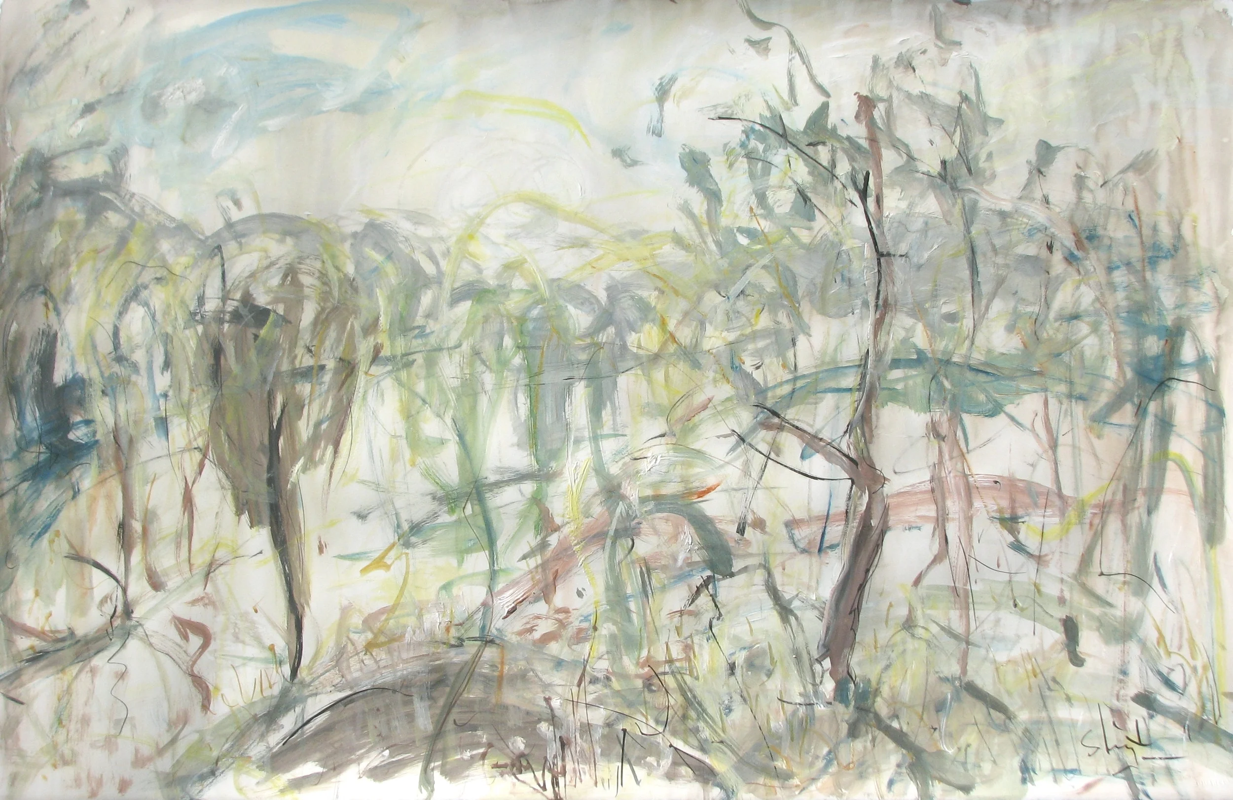 MORNING ON THE TURON Watercolour mixed media 65 x 102 cm
