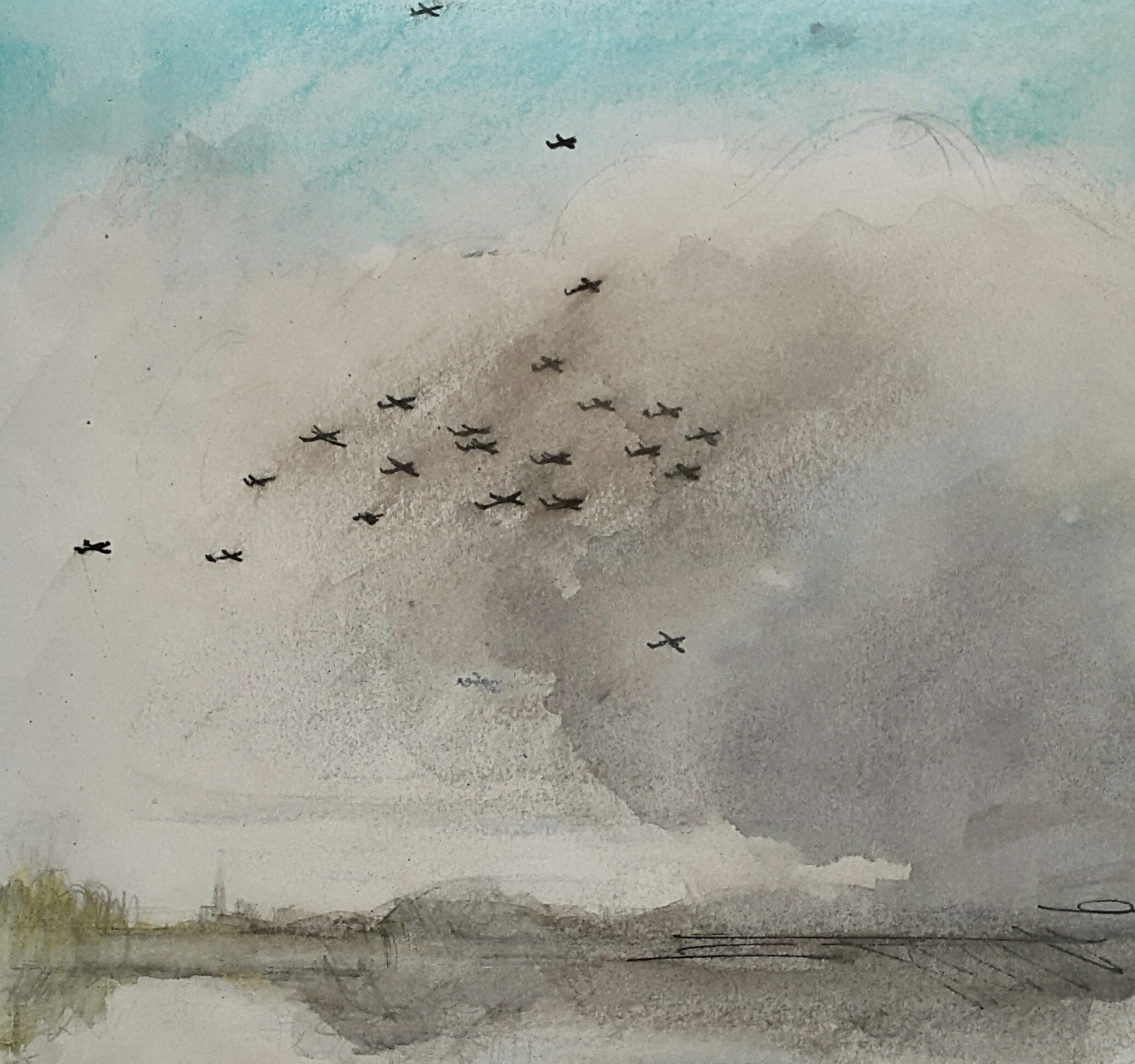 51 Adversity series, Portent, 16x18cm, ink & watercolour on paper