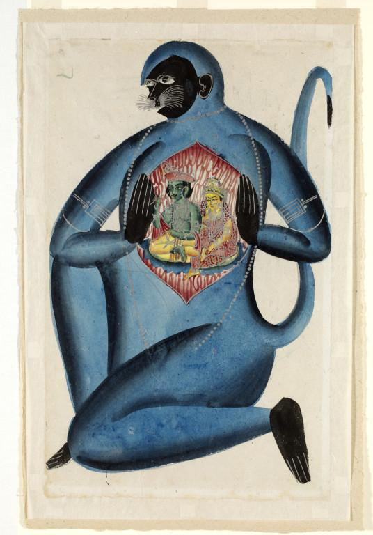  Hanuman Revealing Rama and Sita in his Heart, unknown artist, ca. 1865, Victoria and Albert Museum. Appears in: Dean Kissick, The Downward Spiral: The Chimera Manifesto, Spike Magazine, August 2019 