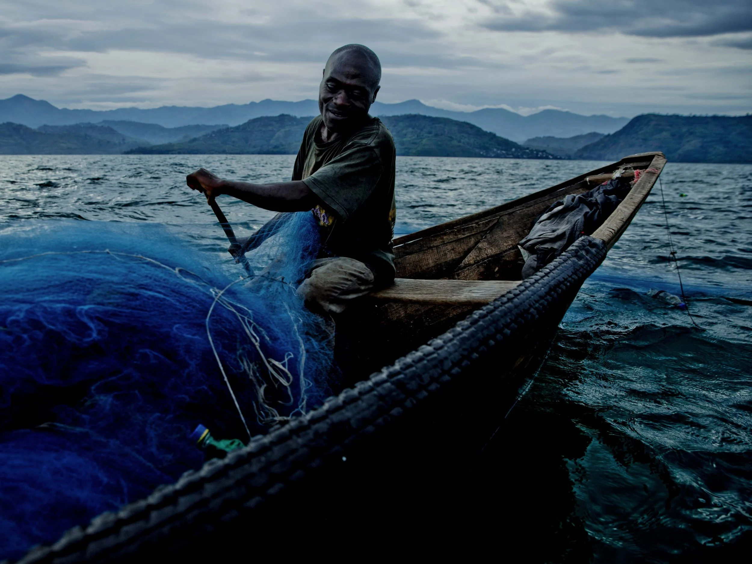 Fishing at dusk on Lake Kivu, South Kivu, DRC.