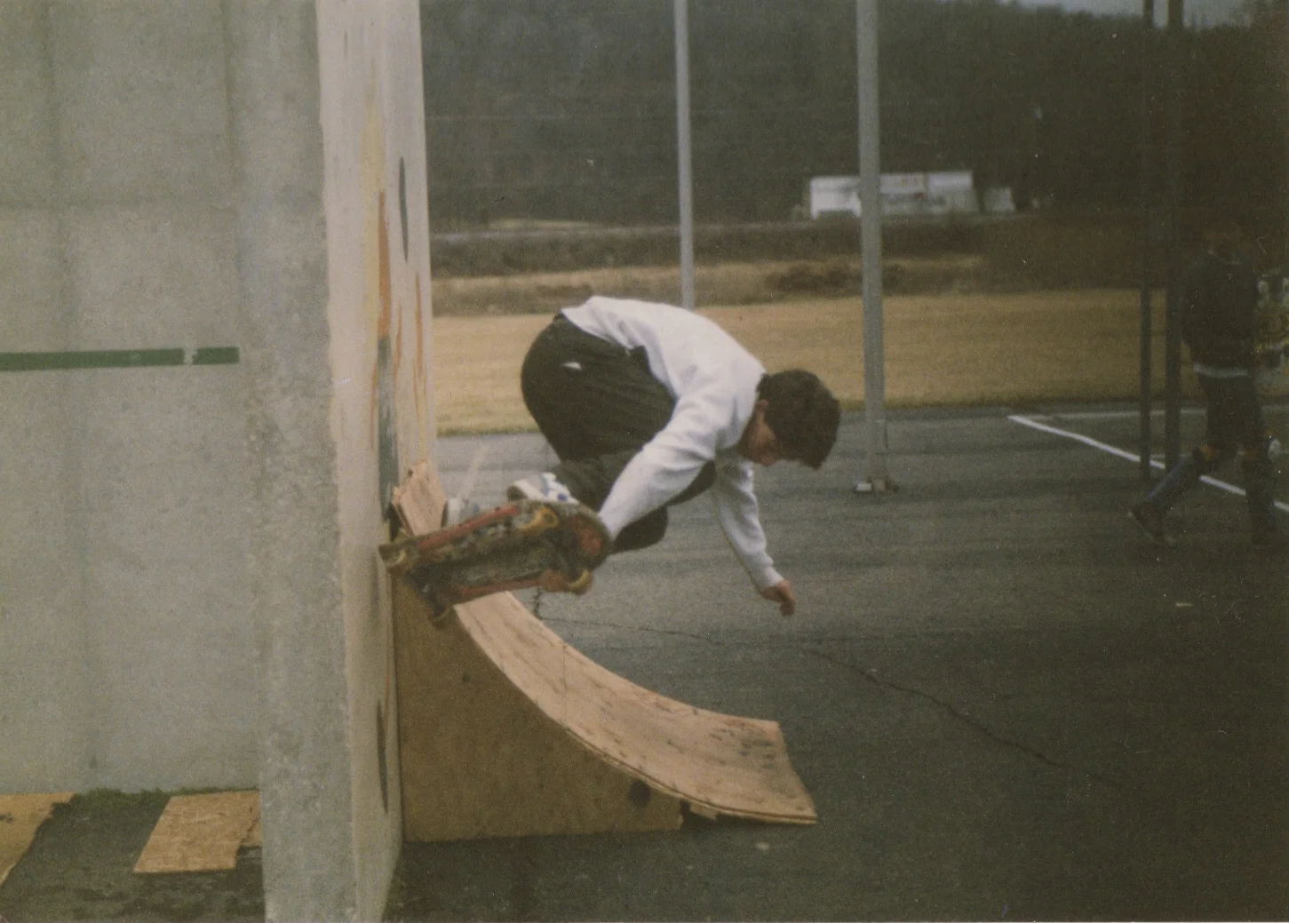 Craig Dransfield airs off one of the wooden ramps on the handball court. Photo Courtesy of Craig Dransfield
