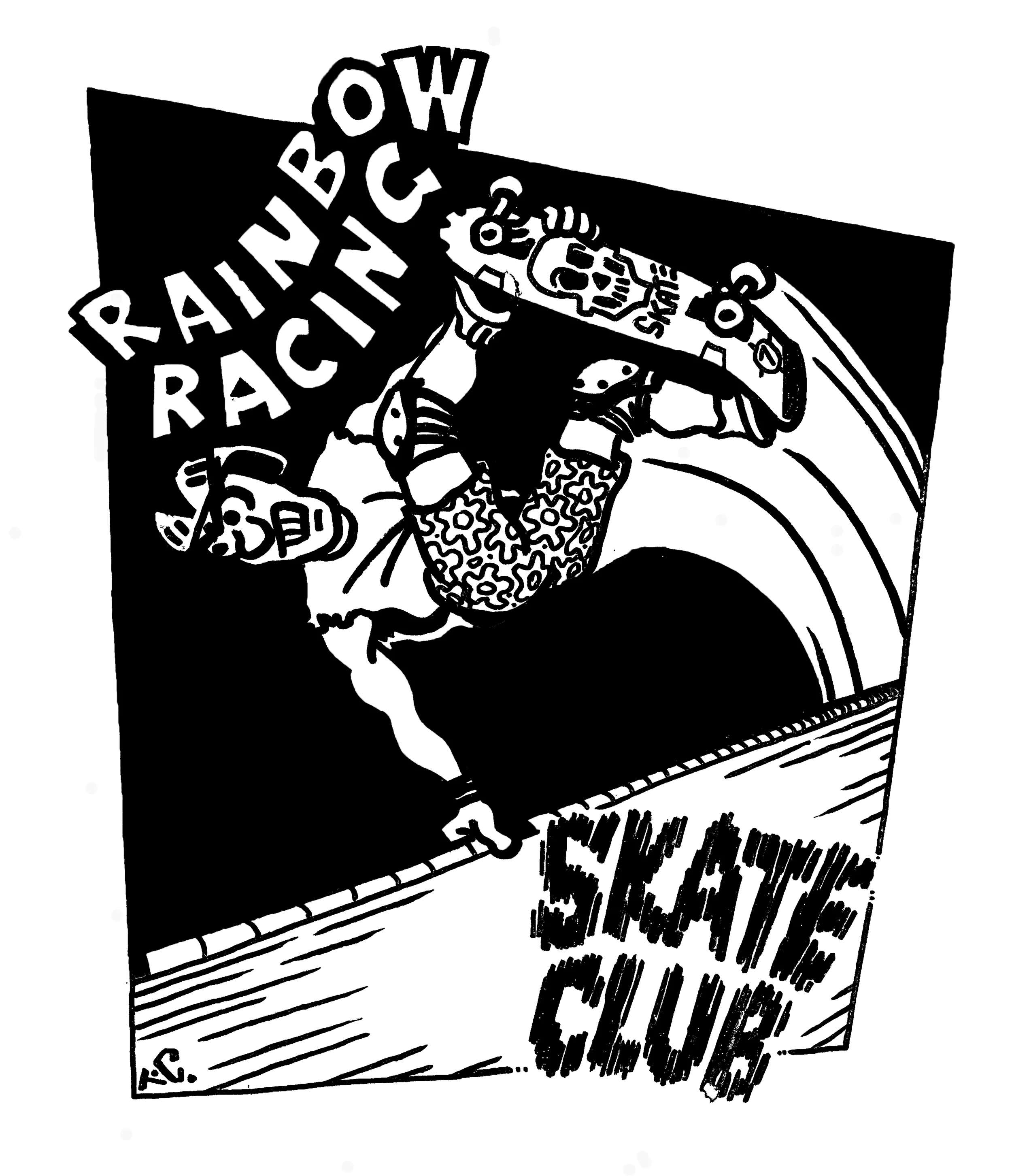 The Rainbow Racing Skate Club logo designed by Tom Cooper was made into T-Shirts and given to the members of the club. Photo courtesy of Maxine Rantane