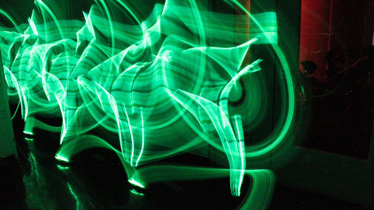 I attached glow sticks to each body part. While taking a step forward, my arms swung in a full range of motion. Movement reaches it peak when the light appears the brightest. Each time I take a step forward, movement is halted for a slight second. In response, my force is distributed upwards. This explains why each part of our body is essential in moving us forward.