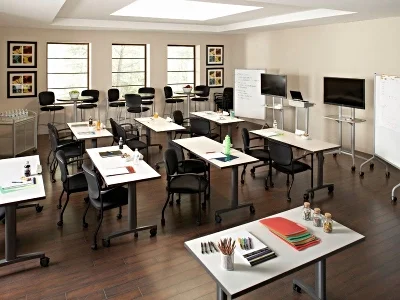 Ideal upper grade 21st century classroom. I would incorporate more natural elements such as plants.&nbsp;