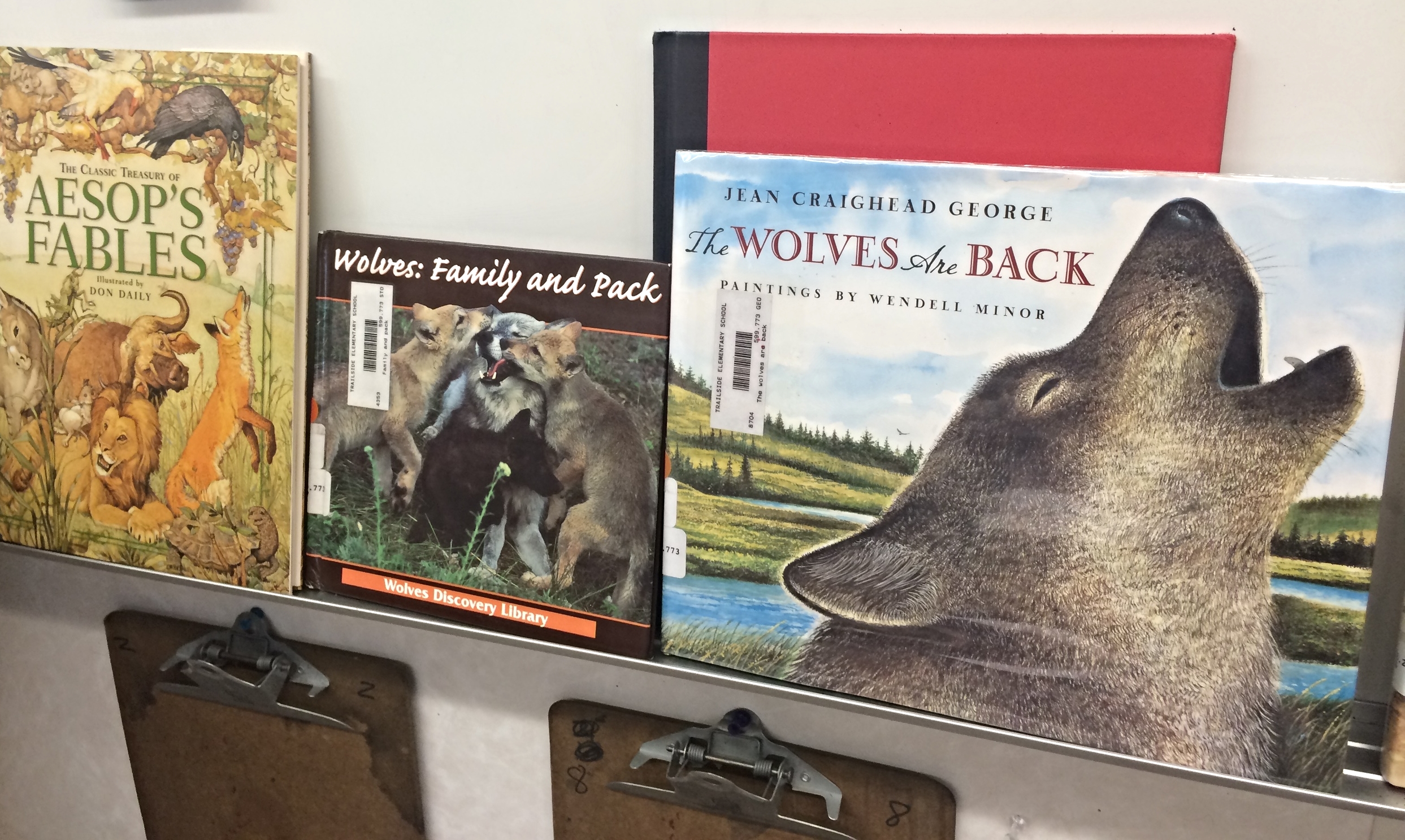 A few of the collaborative books used for the wolf in fiction unit.&nbsp;