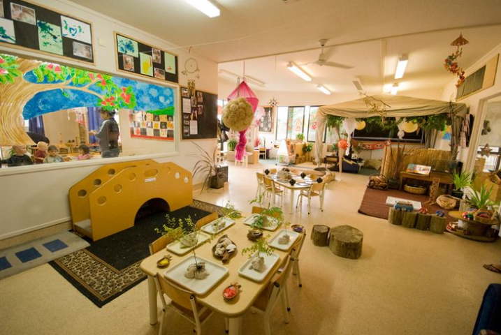 Lower grade multi use interactive classroom. I like the separate spaces for different activities. The calming colors and organic elements help bring the natural world into the classroom. The space is inviting.&nbsp;